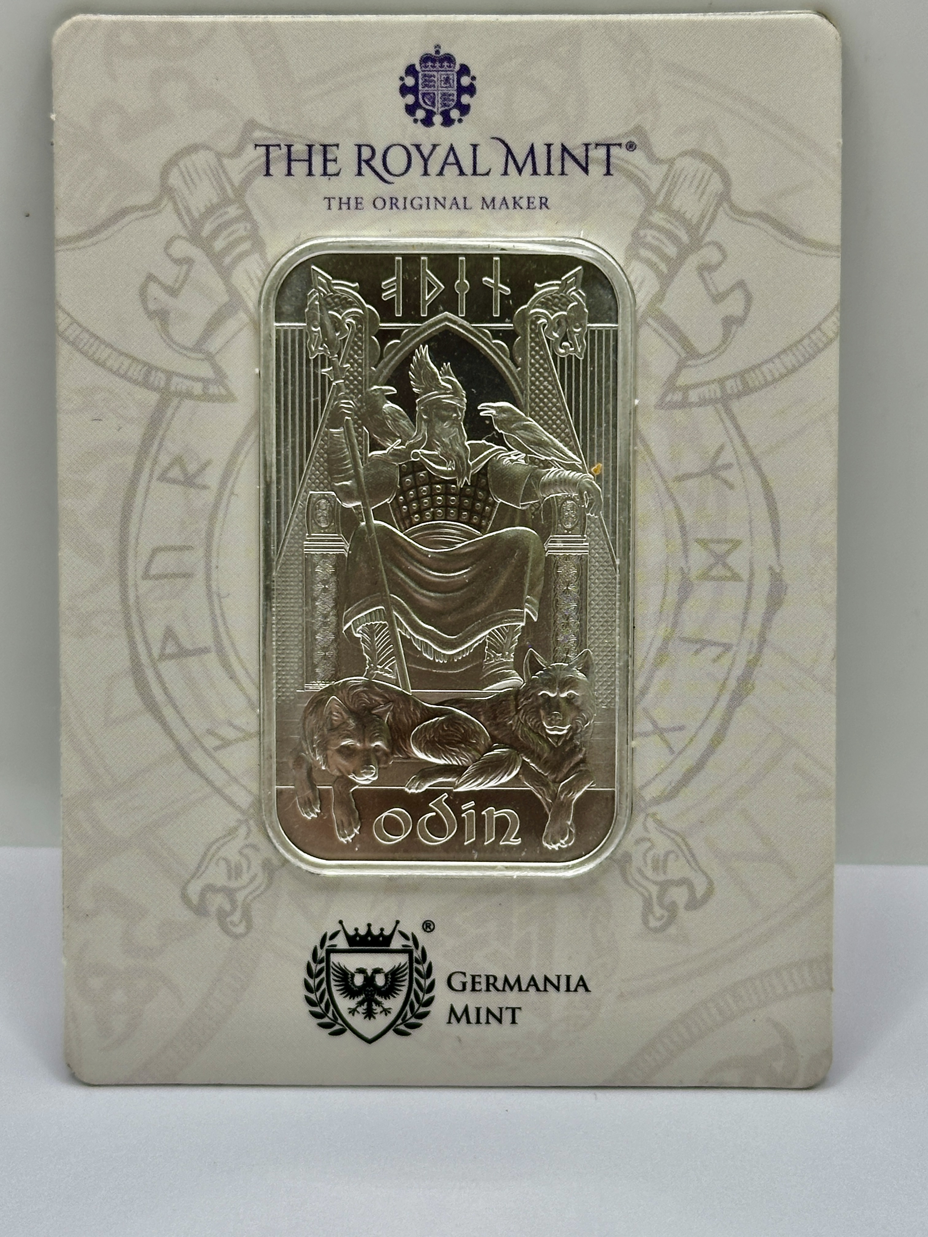 The Royal Mint and Germania Mint Norse Gods Odin 1 Troy Ounce 999.9 Fine Silver Bar