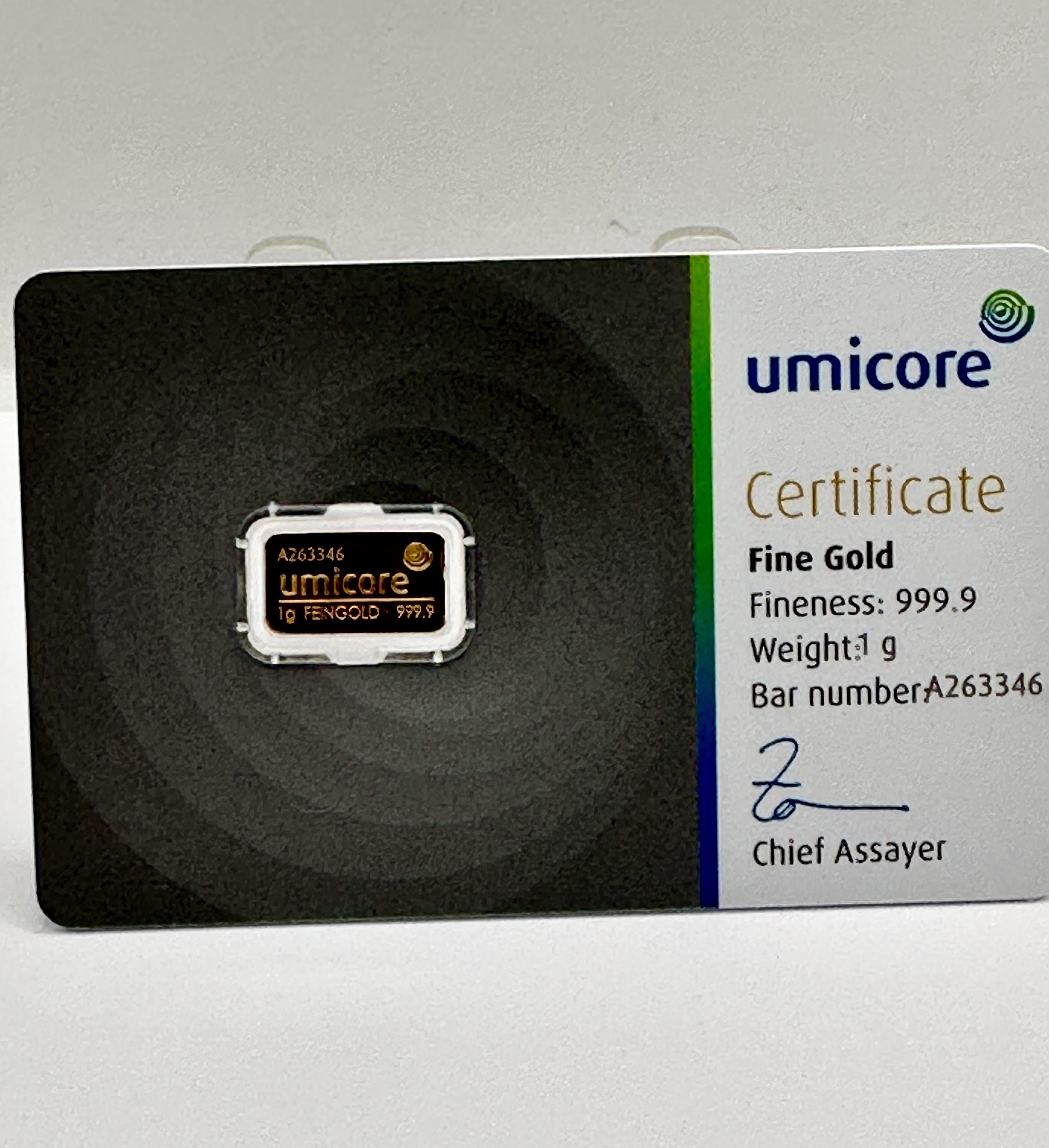 Umicore 1 Gram 999.9 Fine Gold Bullion Bar