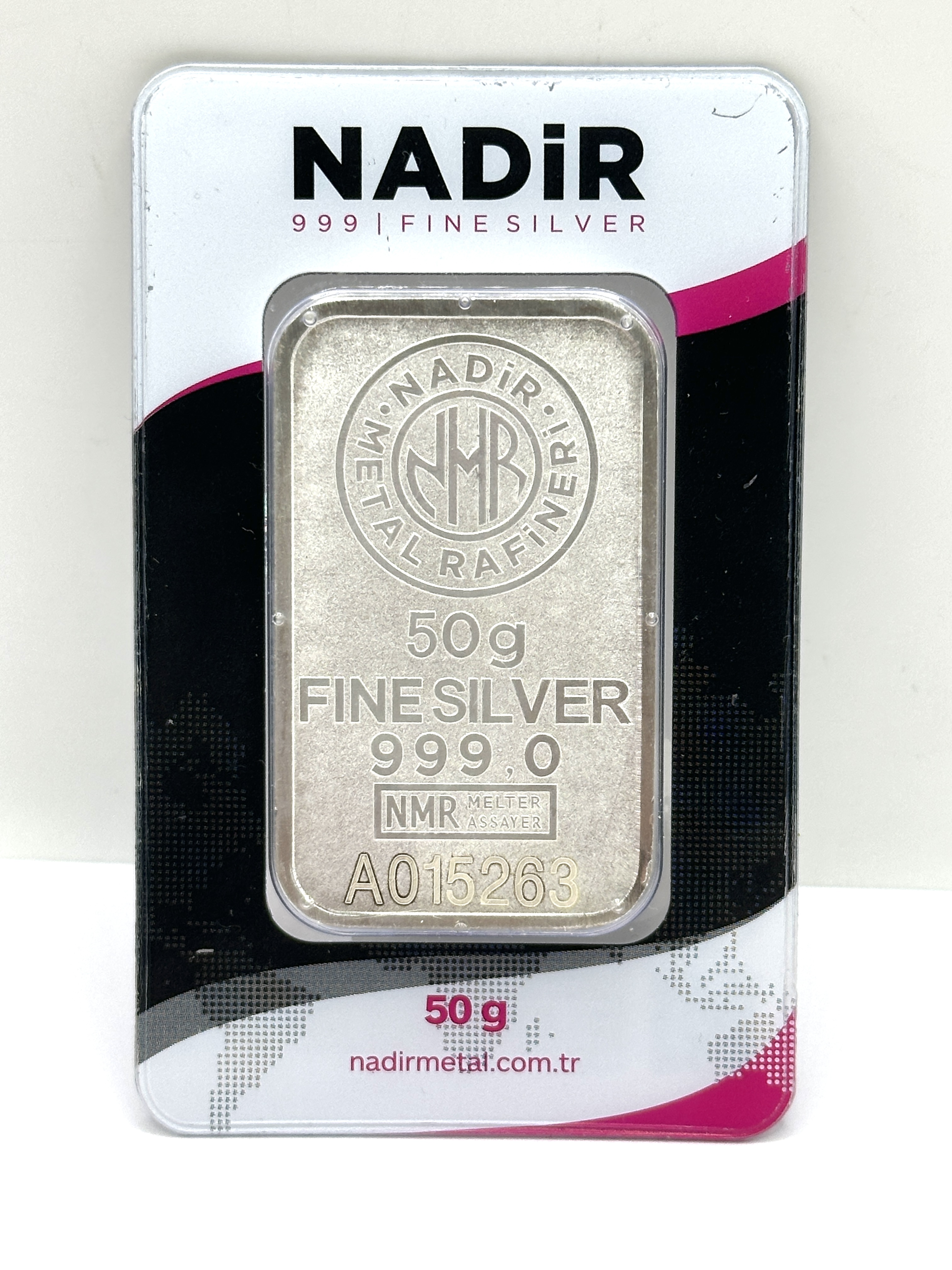 Nadir Metal Rafineri 50g Fine Silver Bullion Bar in Assay Card