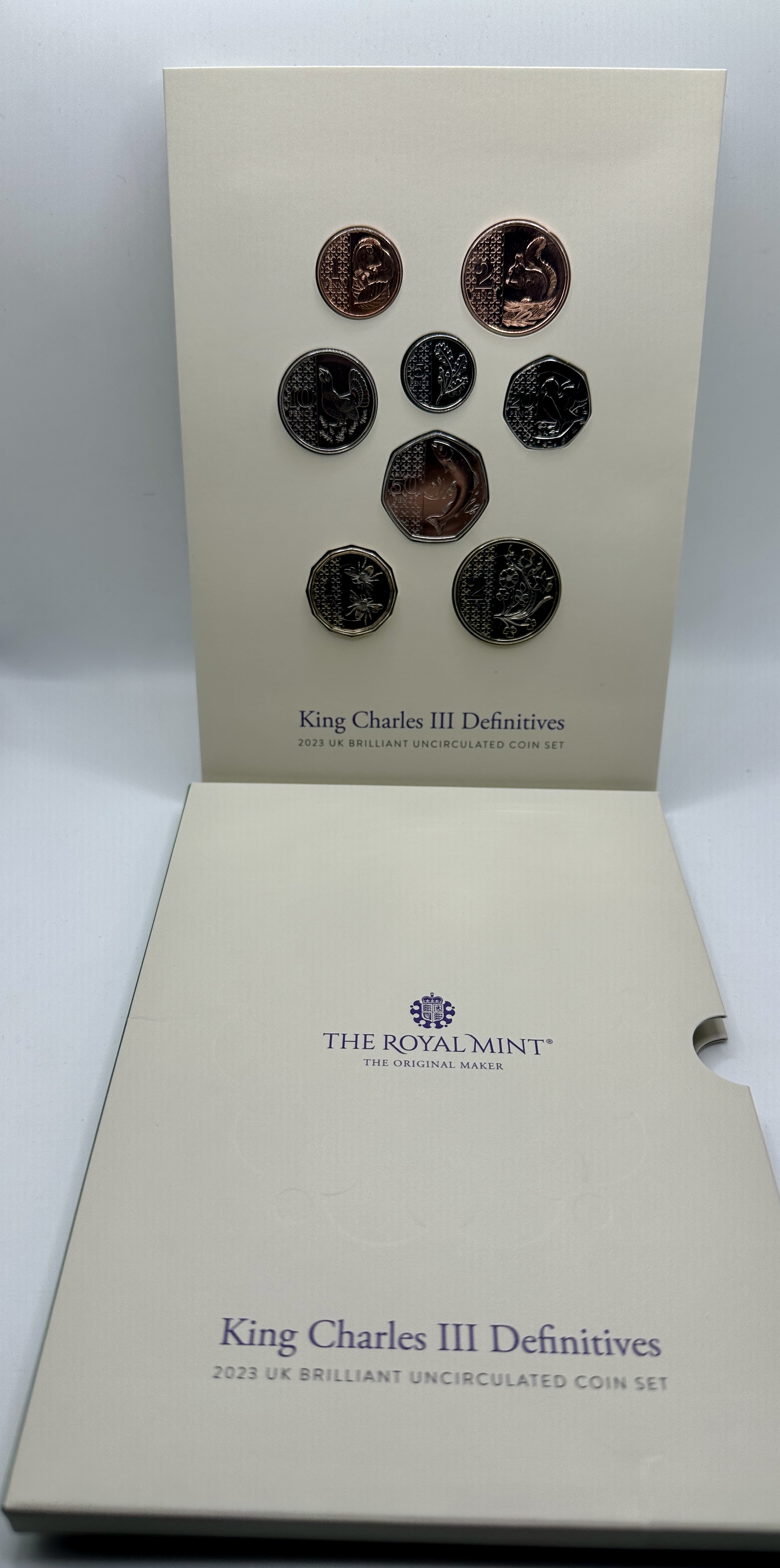 A Set of Eight UK 2023 King Charles III Definitives Brilliant Uncirculated Coins