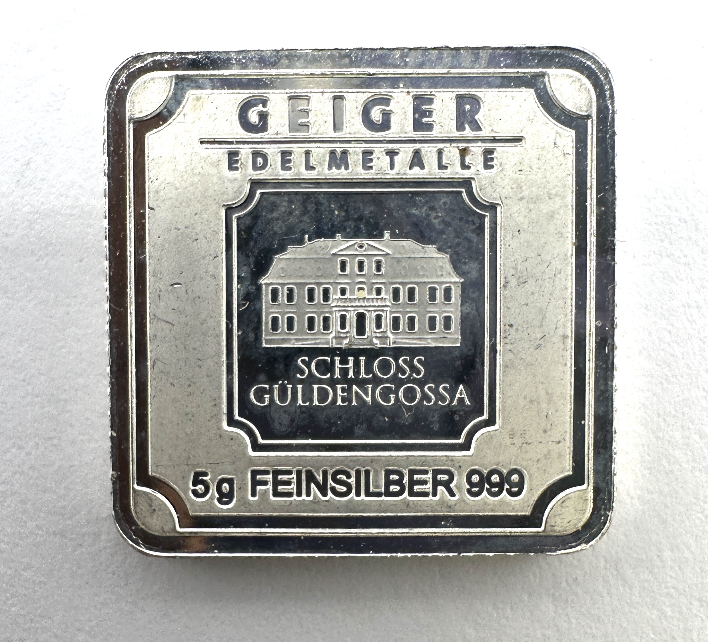 Geiger Edelmetalle 5 Gram .999 Fine Silver Square Bar