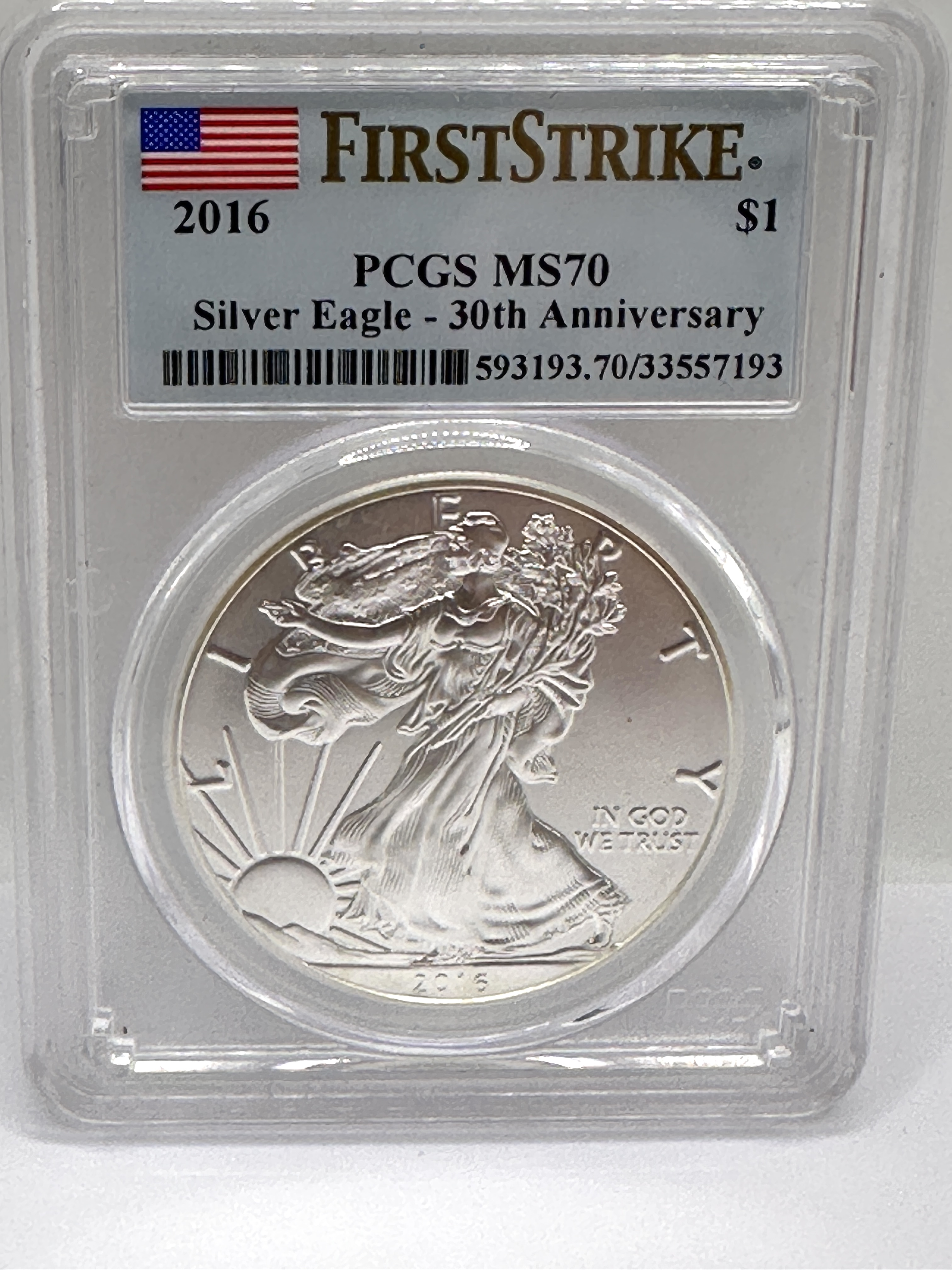 2016 US $1 Silver Eagle PCGS MS70 First Strike 30th Anniversary