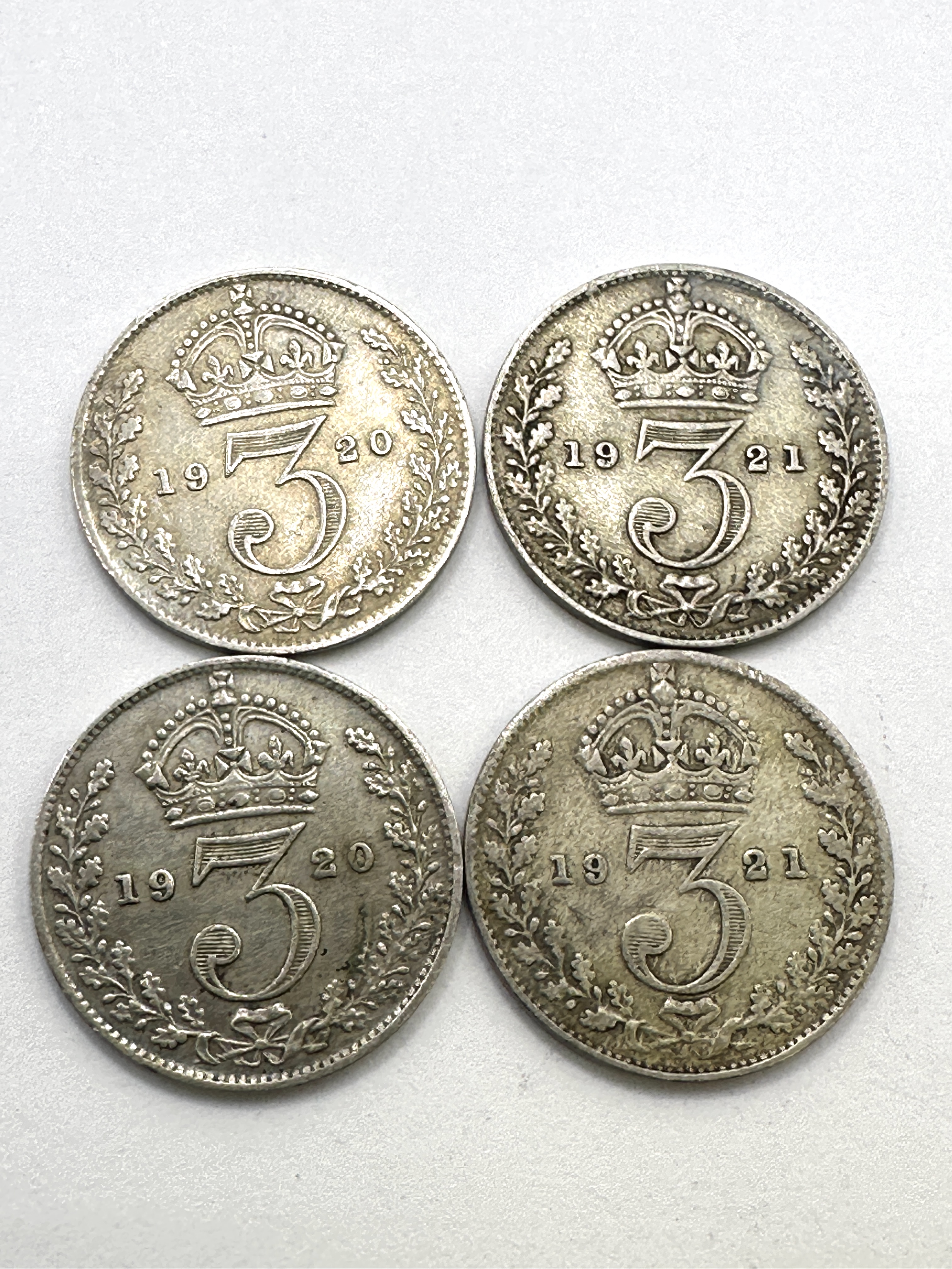 A Collection of UK George V Silver Threepence Coins, 1920-1921