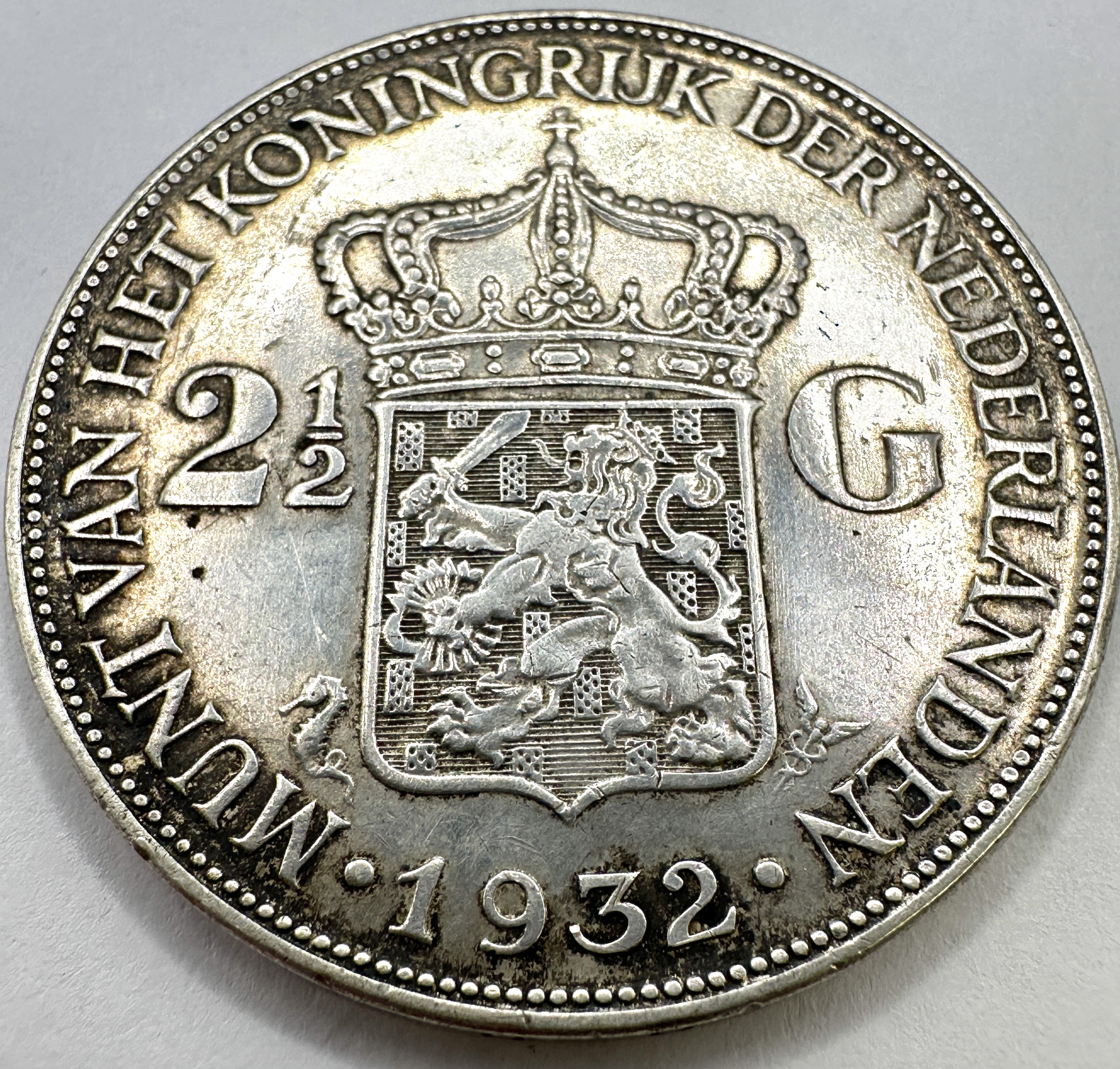 1932 Netherlands Silver 2 1/2 Gulden Coin