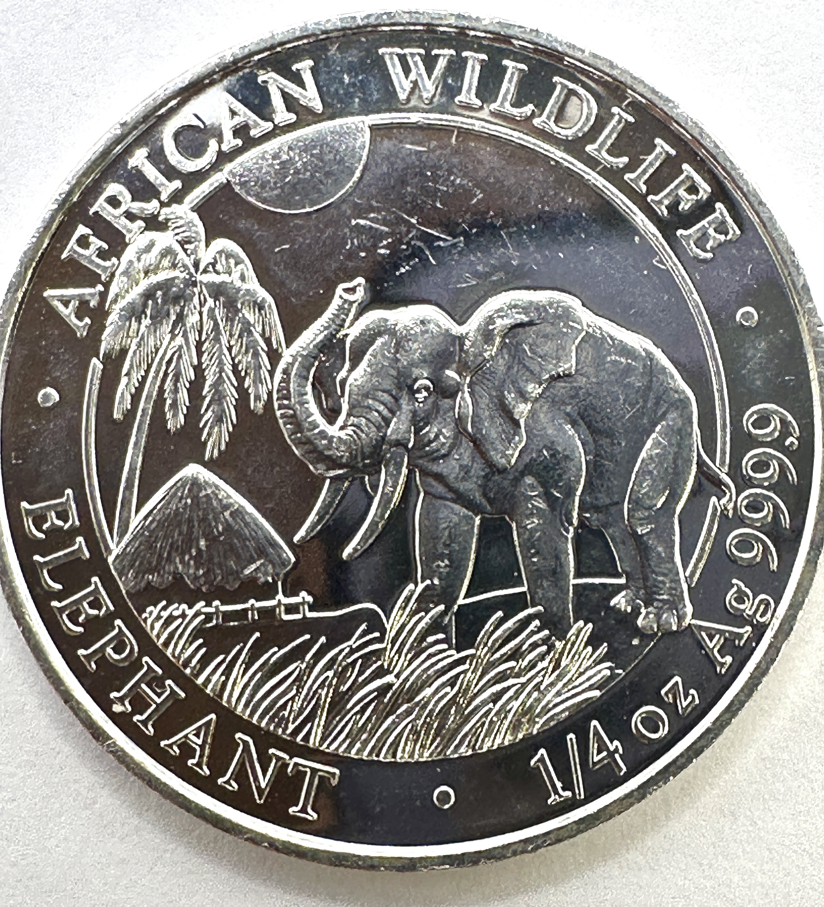 2017 Somali Republic African Wildlife Elephant 1/4 oz .9999 Fine Silver Coin
