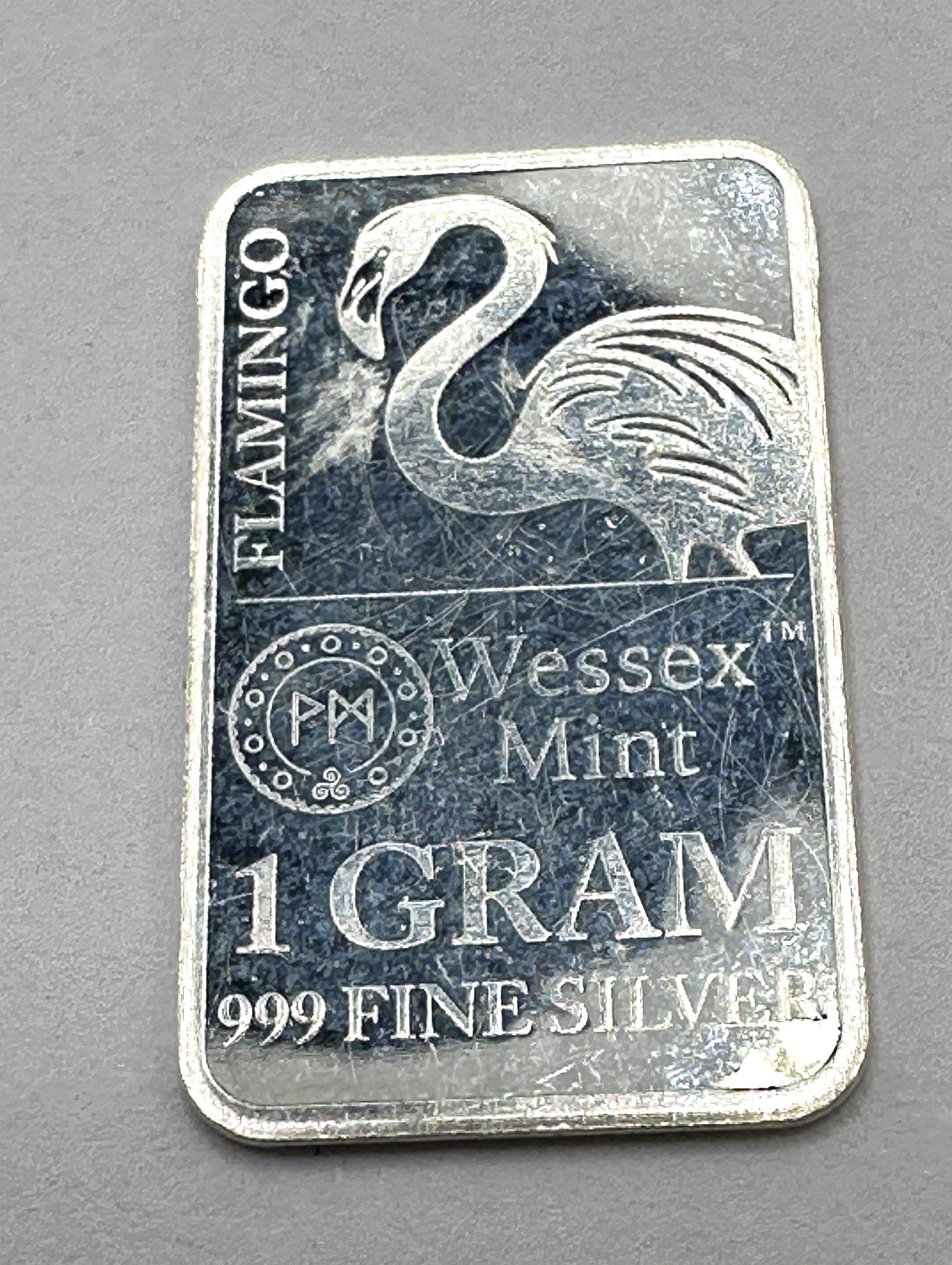 A Wessex Mint 1 Gram .999 Fine Silver Flamingo Bullion Bar