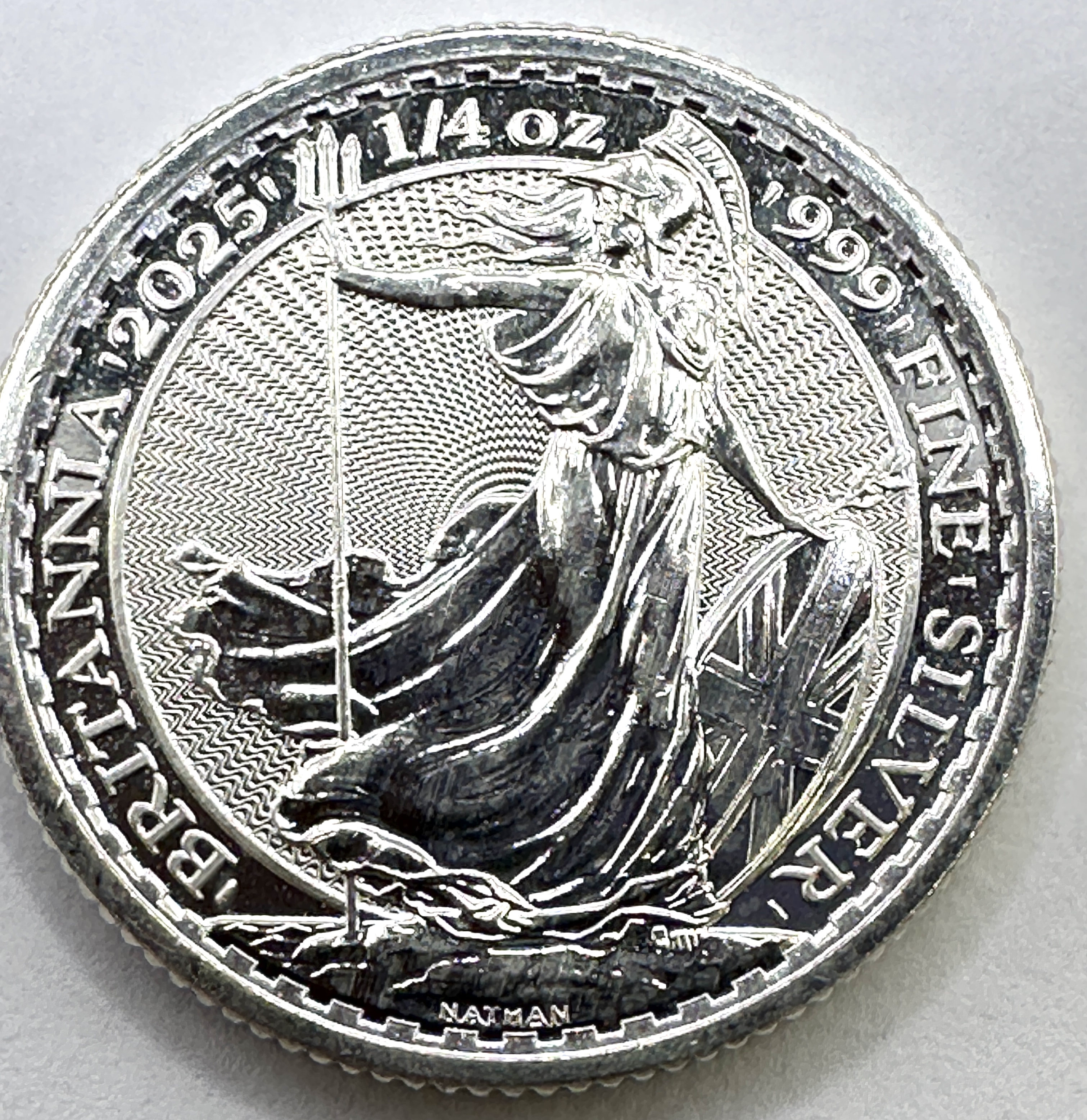 2025 Royal Mint Great Britain Britannia 1/4 oz .999 Fine Silver 50 Pence Coin