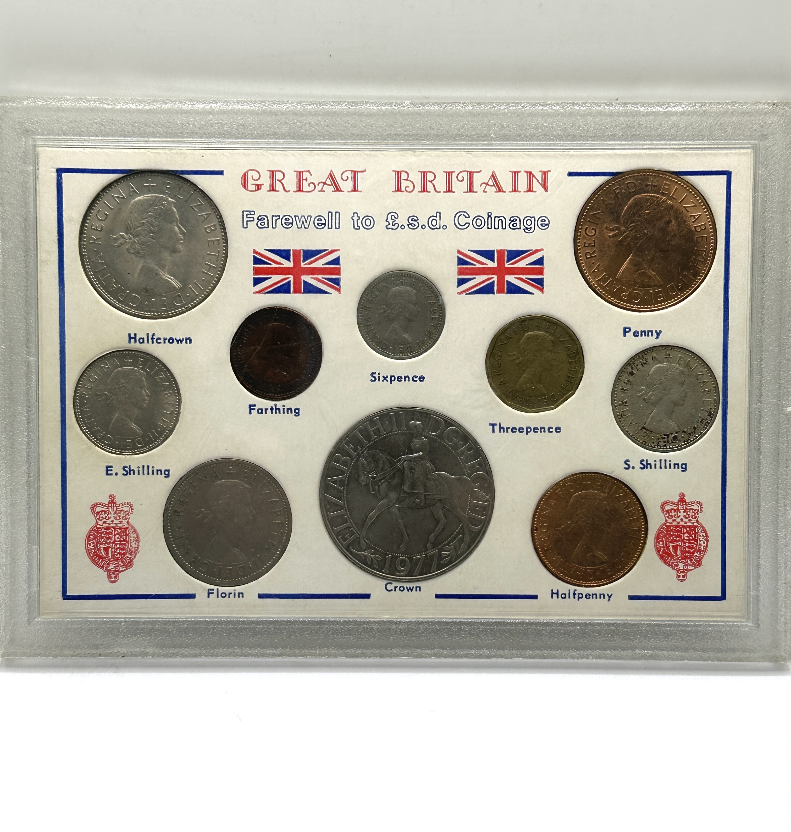 A Group of UK Pre-Decimal and Commemorative Coins in Farewell to £.s.d. Coinage Display