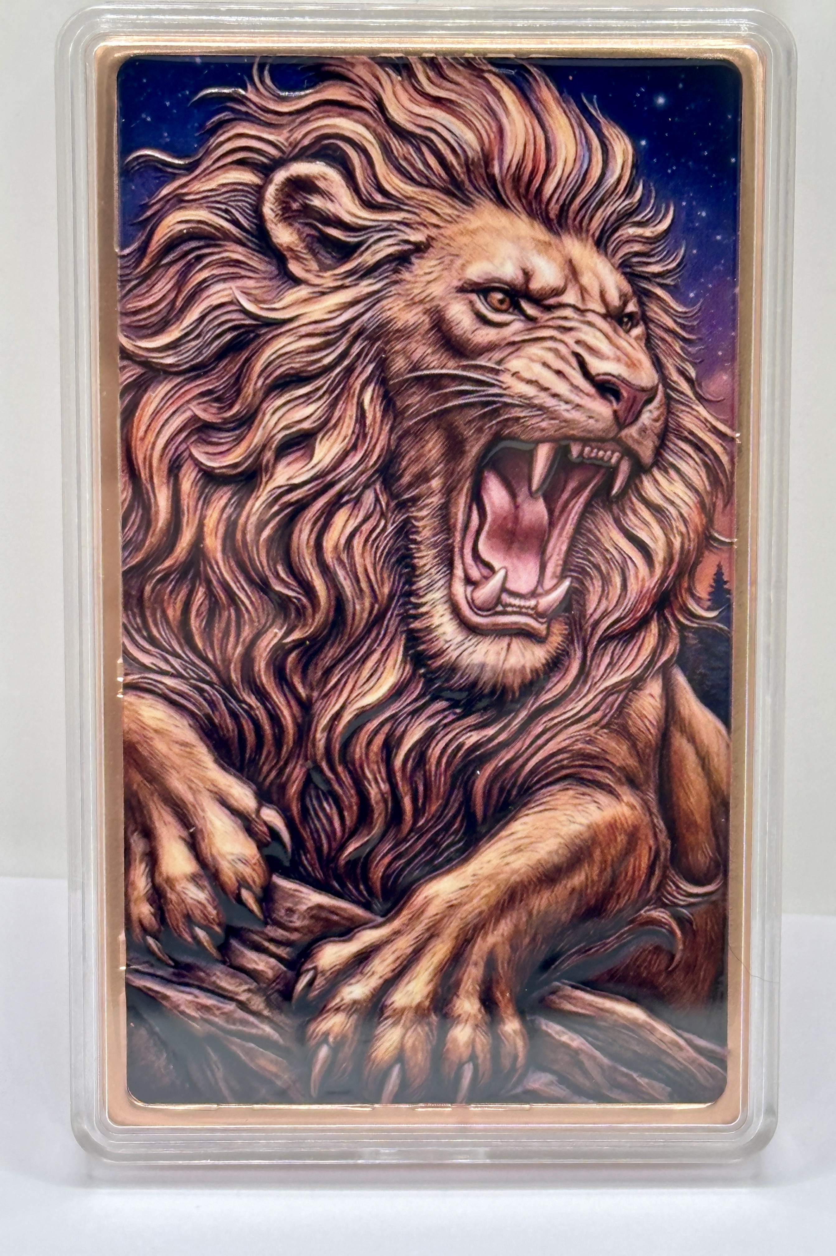10 AVDP Ounce .999 Fine Copper Bullion Art Bar Featuring a Roaring Lion