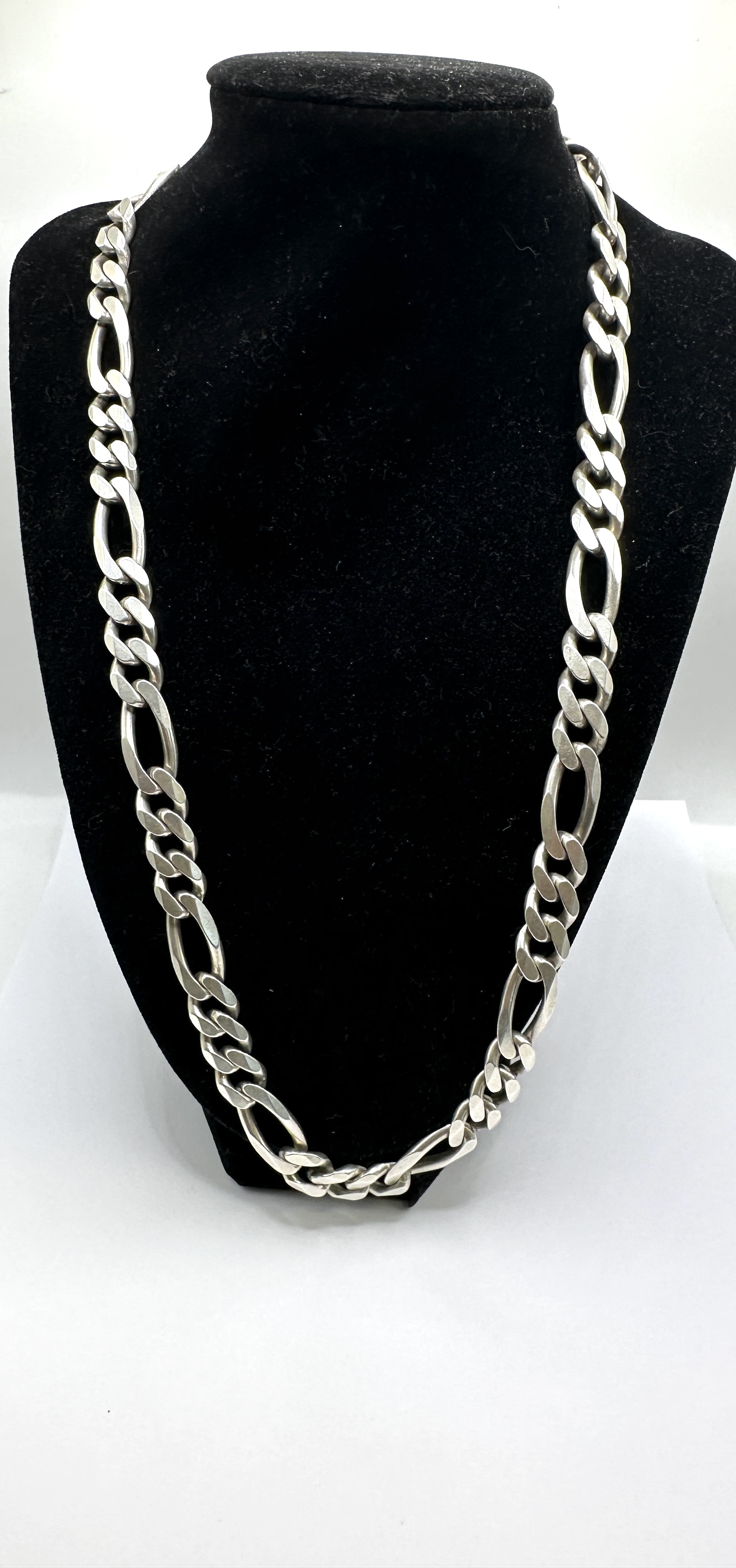 A Heavy Sterling Silver Figaro Link Chain Necklace