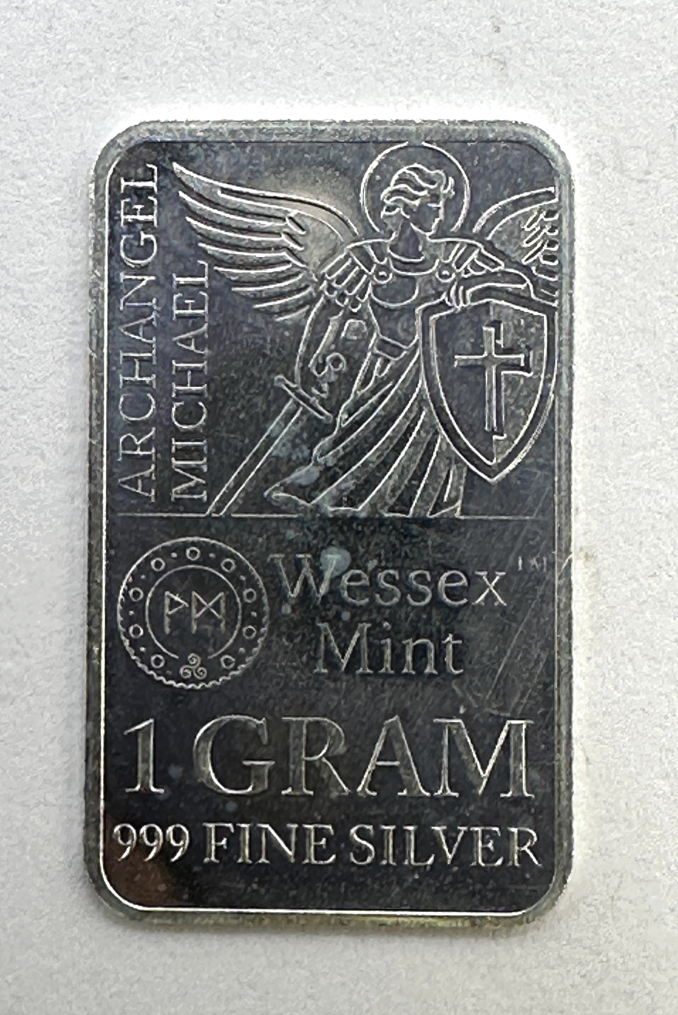 A Wessex Mint Archangel Michael One Gram 999 Fine Silver Bar