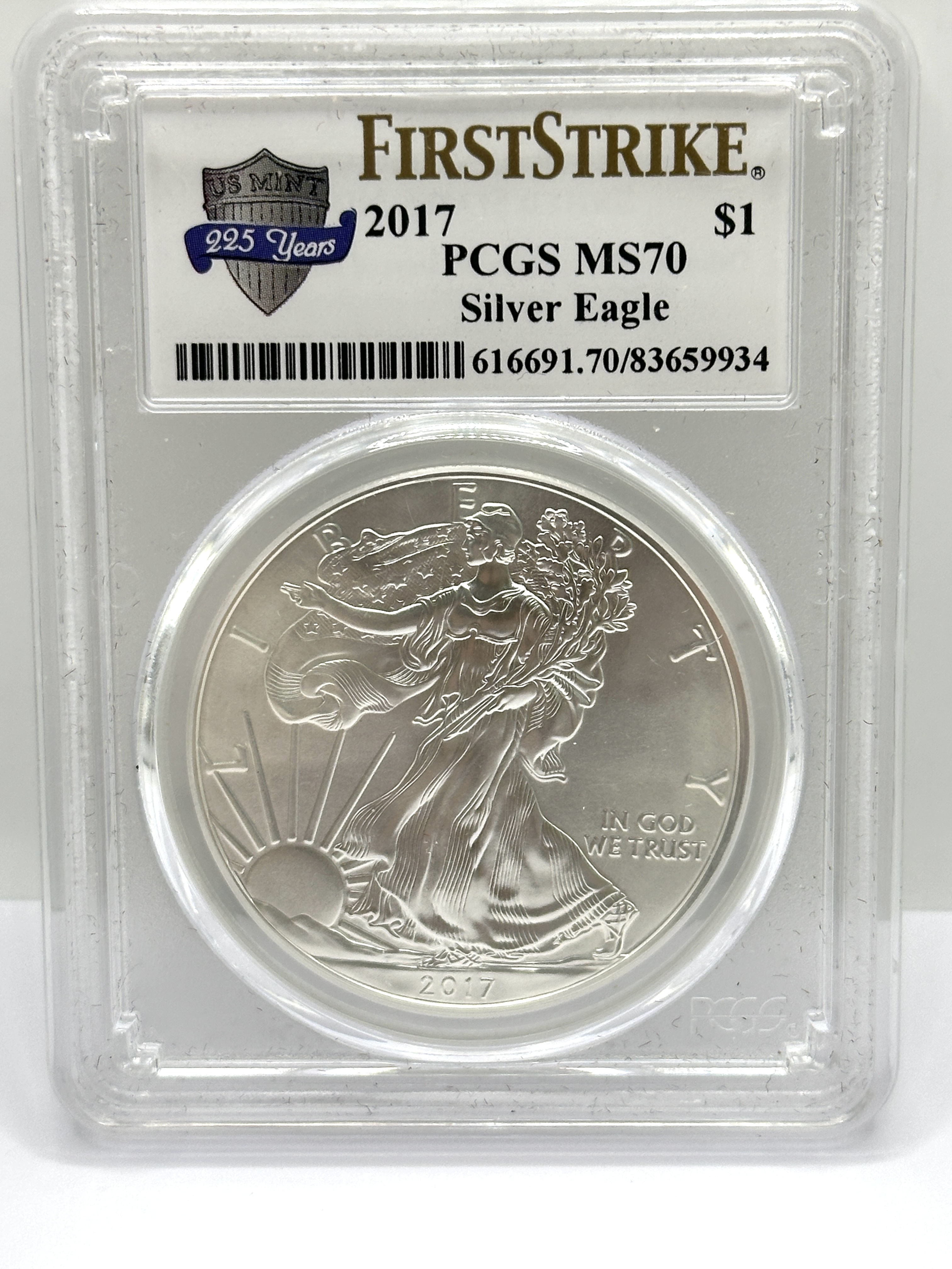 2017 US $1 American Silver Eagle PCGS MS70 First Strike