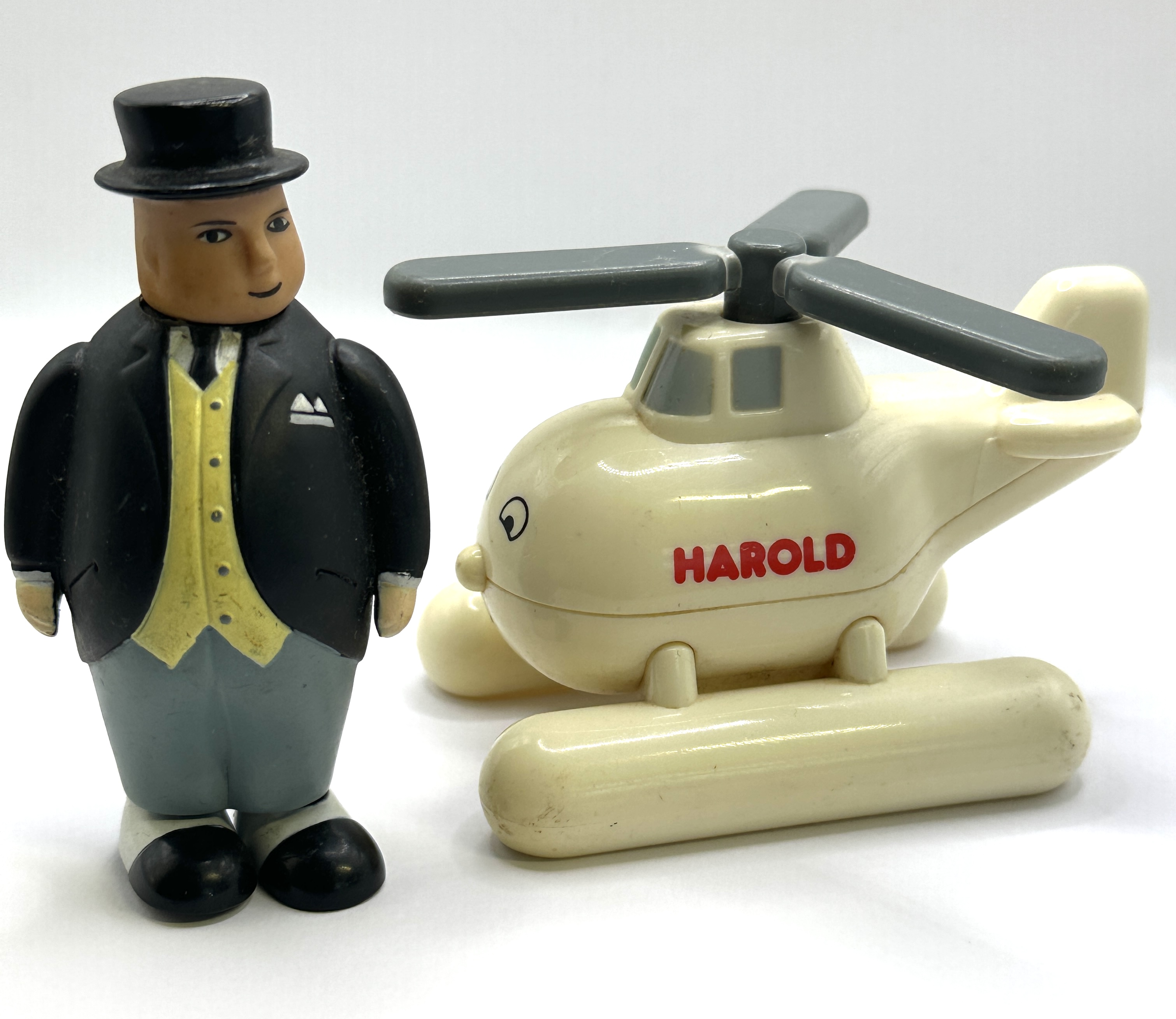 A Pair of Ertl Thomas and Friends Toy Figures Sir Topham Hatt and Harold the Helicopter