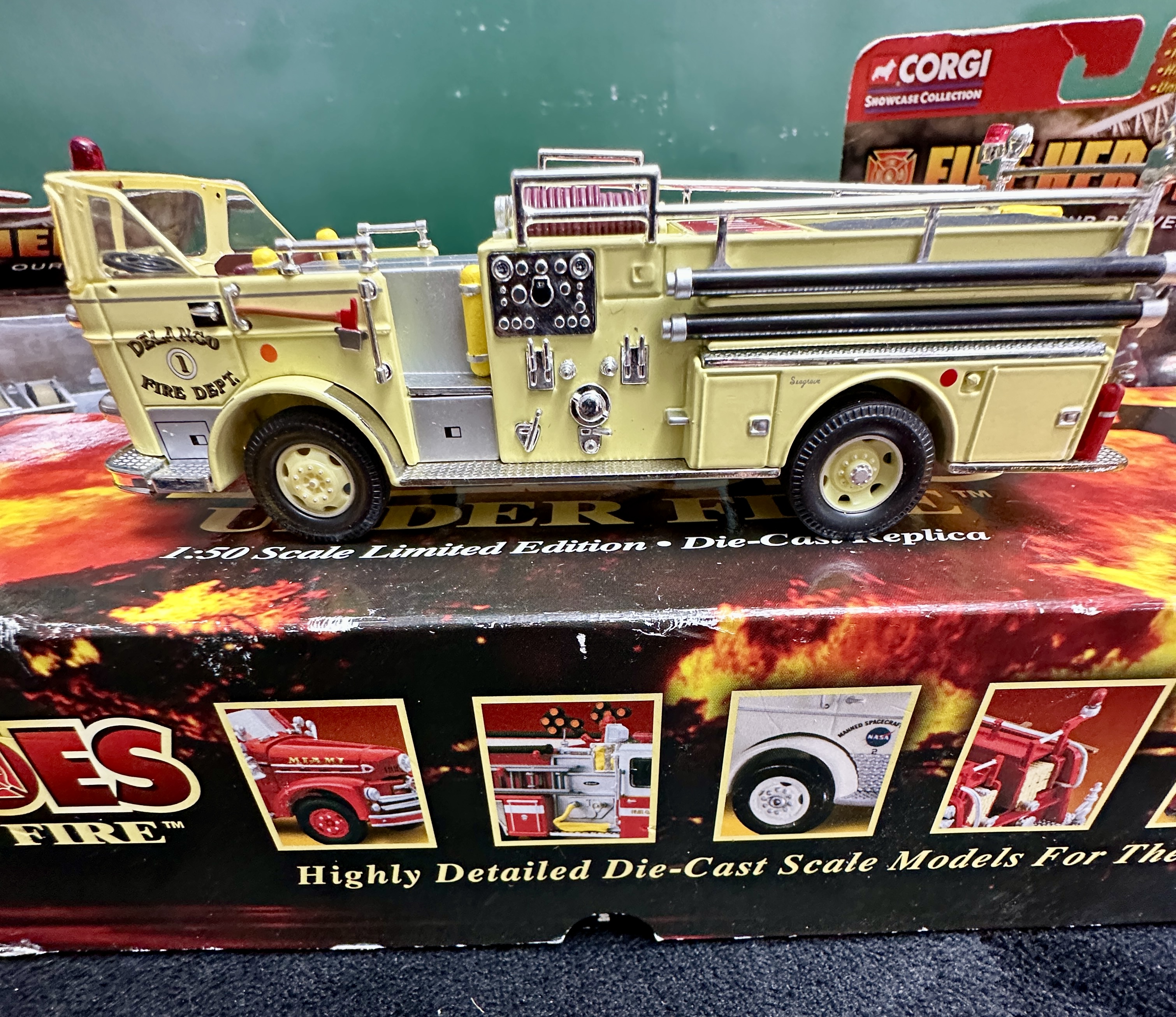 An Assortment of Corgi Fire Engine Models Including a 1:50 Scale Seagrave K Pumper