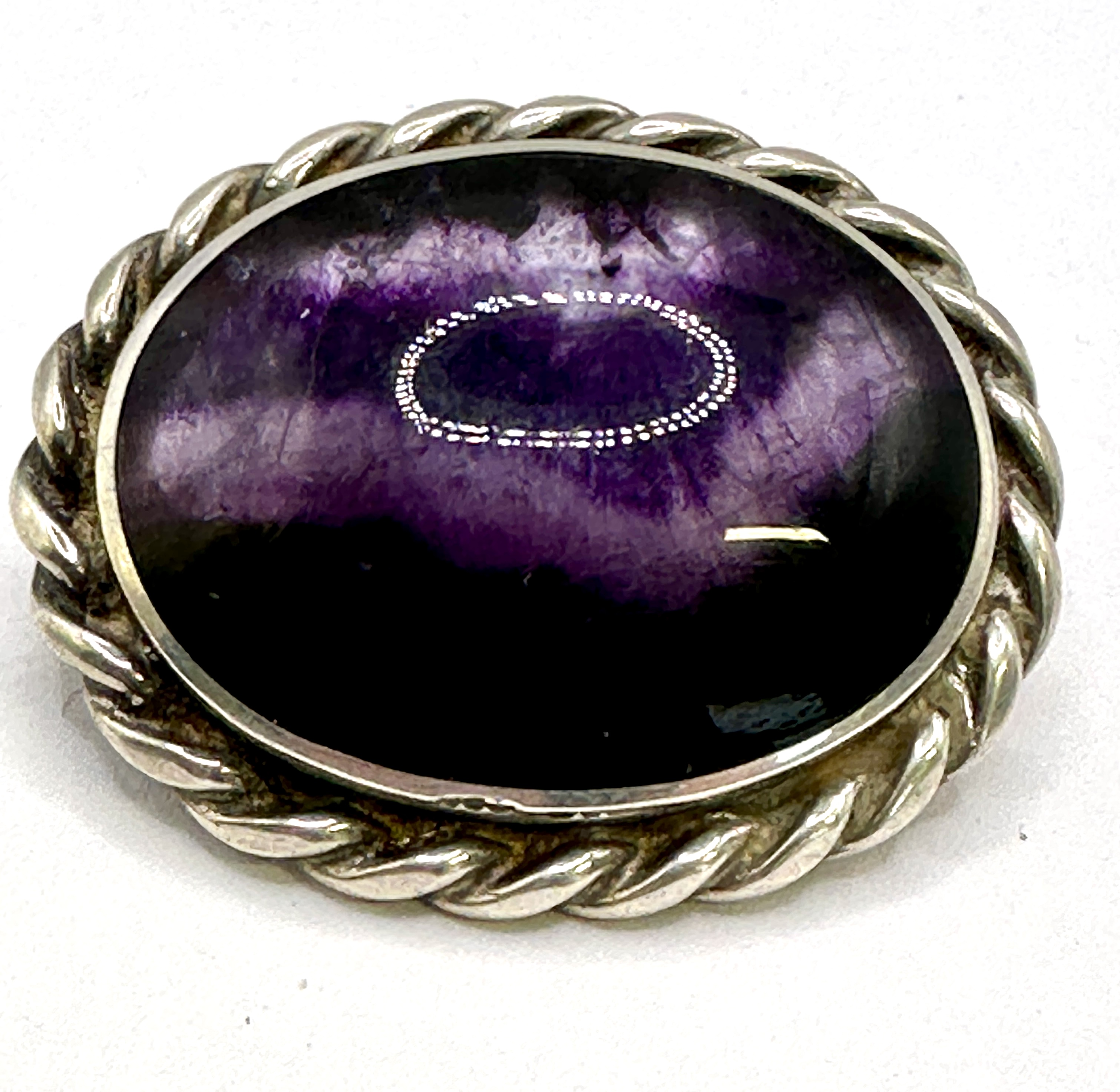 A 925 Silver and Oval Charoite Cabochon Brooch