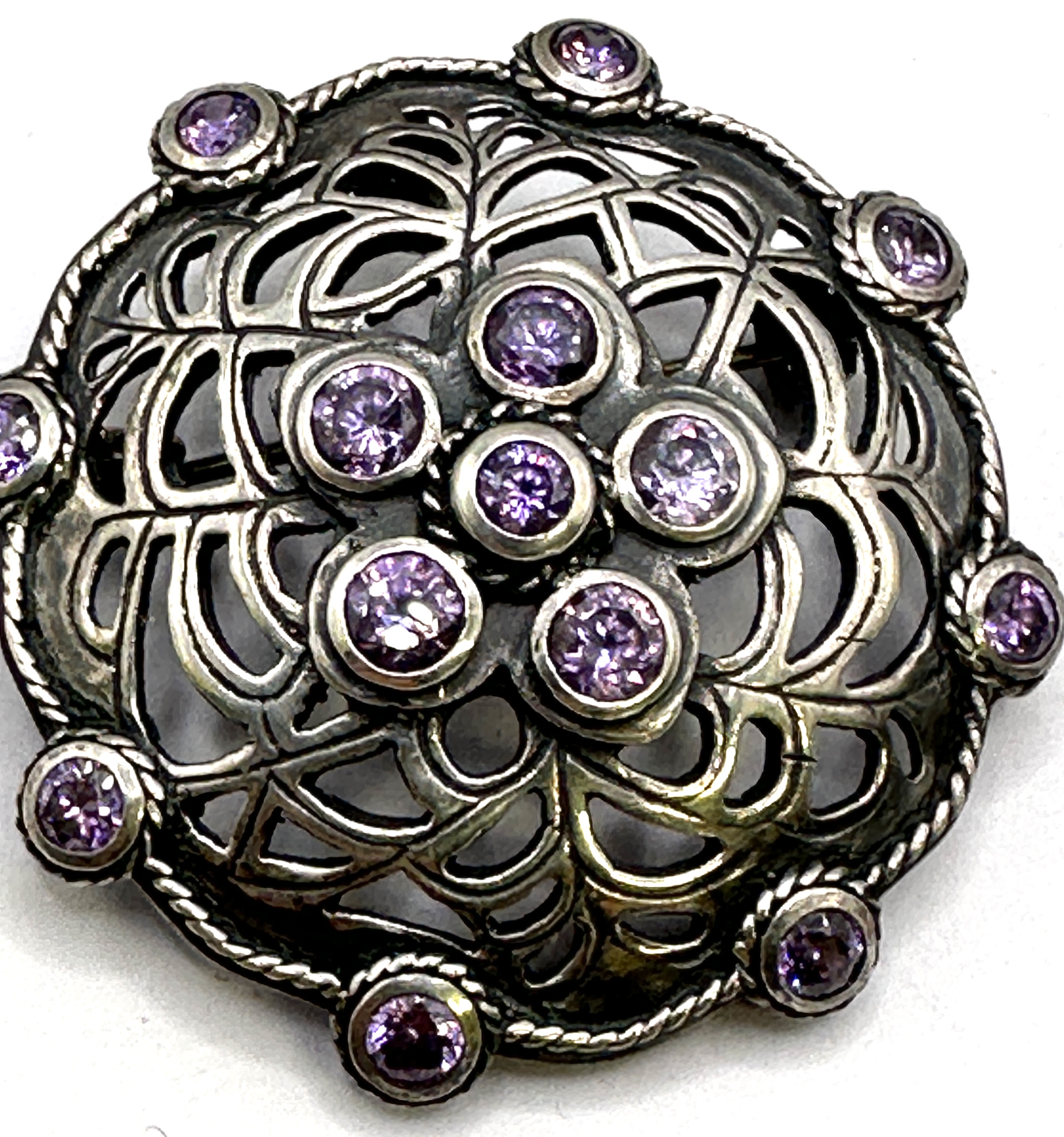 925 Silver and Amethyst Filigree Brooch-Pendant