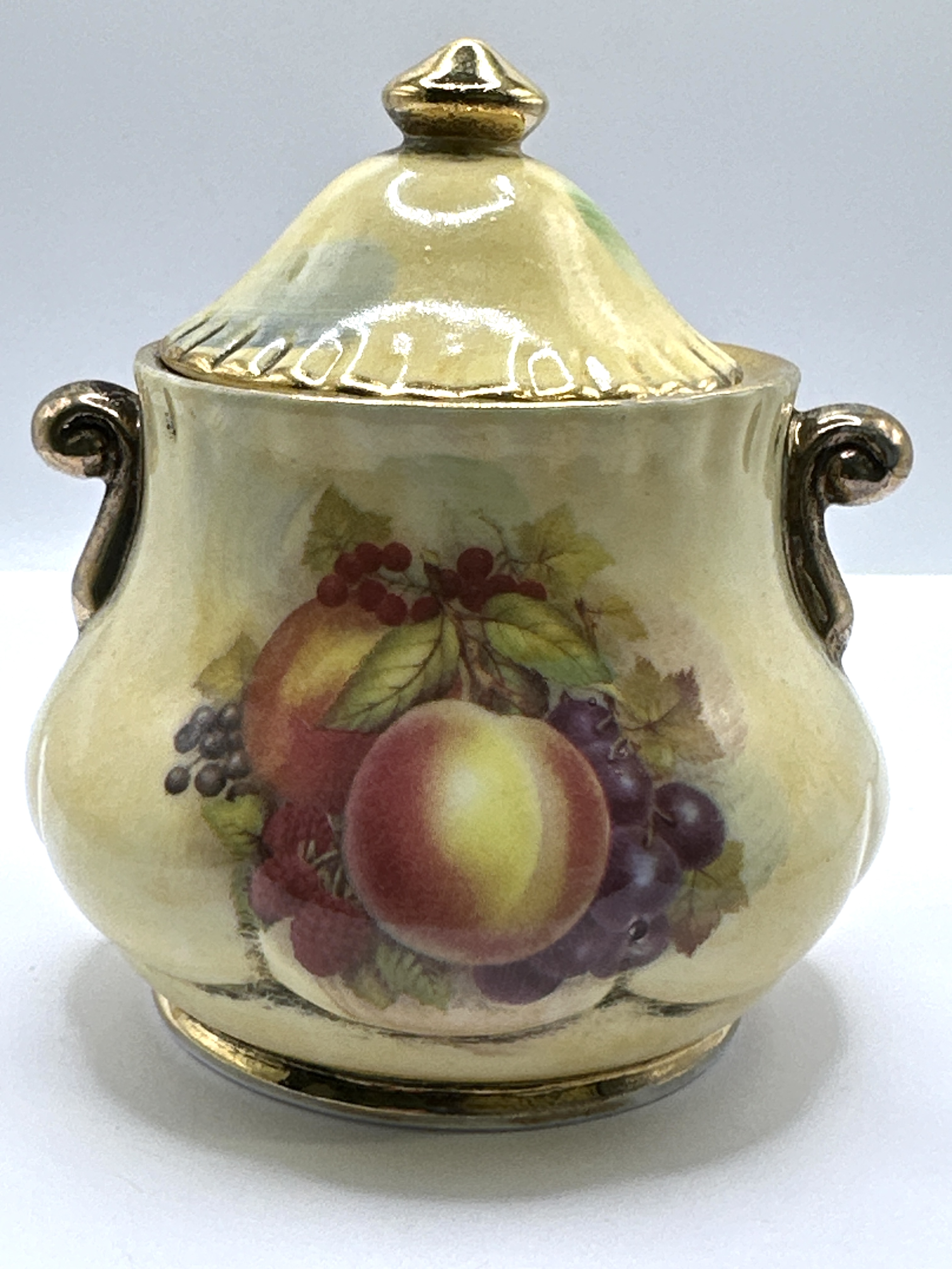C.A. Pottery Staffordshire Fine Bone China Lidded Sugar Bowl with Fruit Decoration