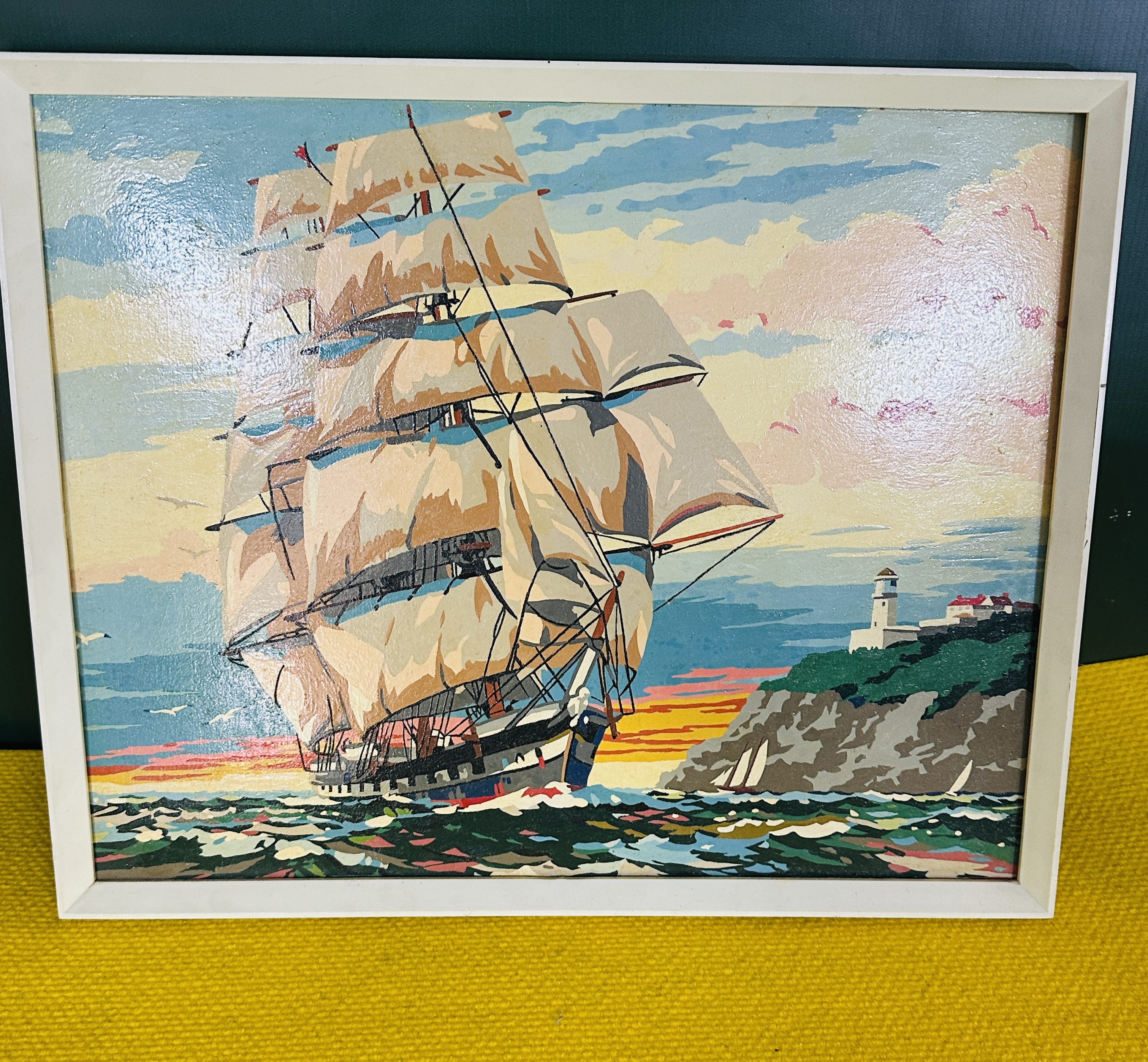Mid-20th Century Maritime Scene Paint-by-Number Painting
