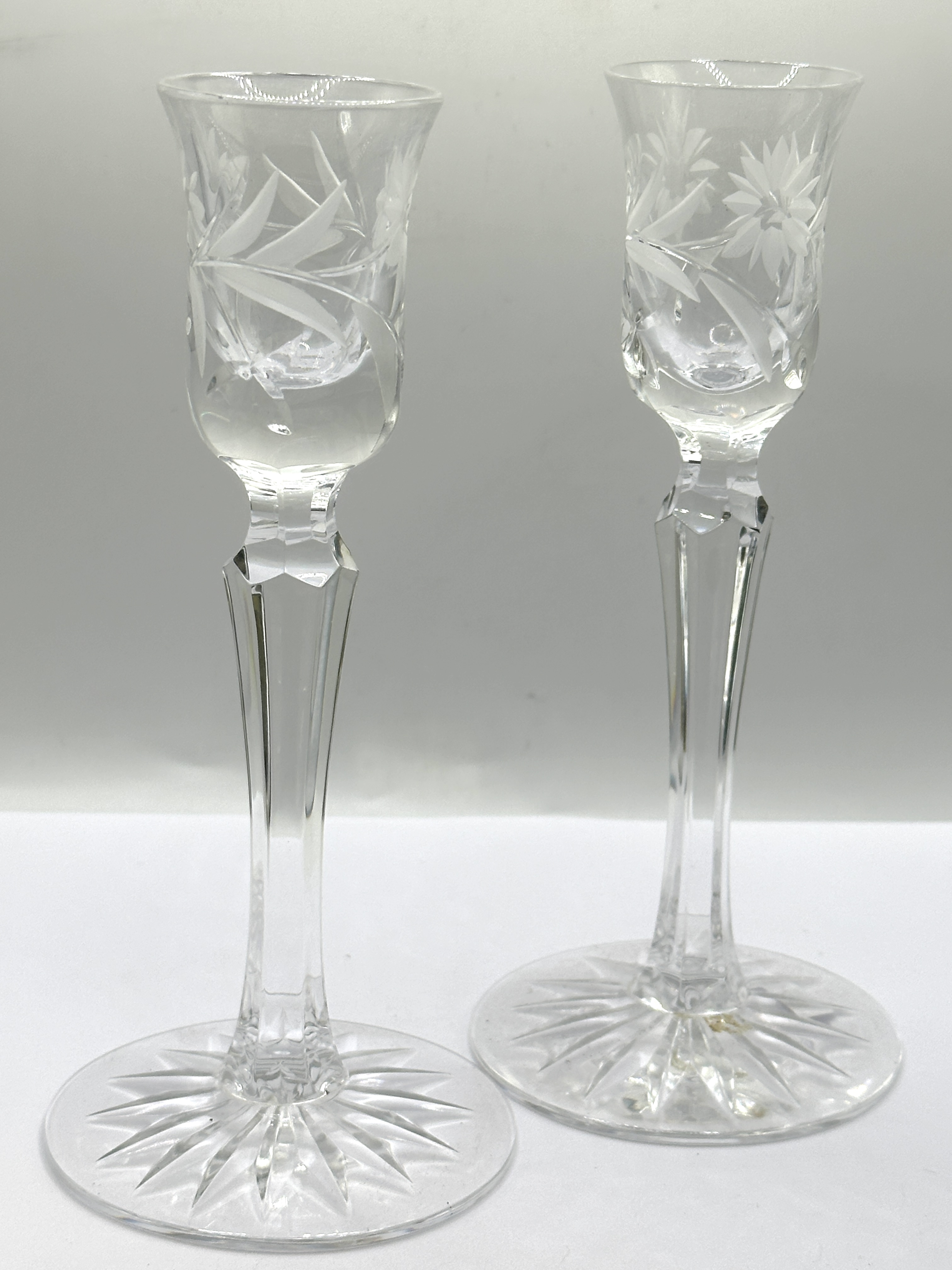 A Pair of Royal Brierley Cornflower Pattern Lead Crystal Candlesticks