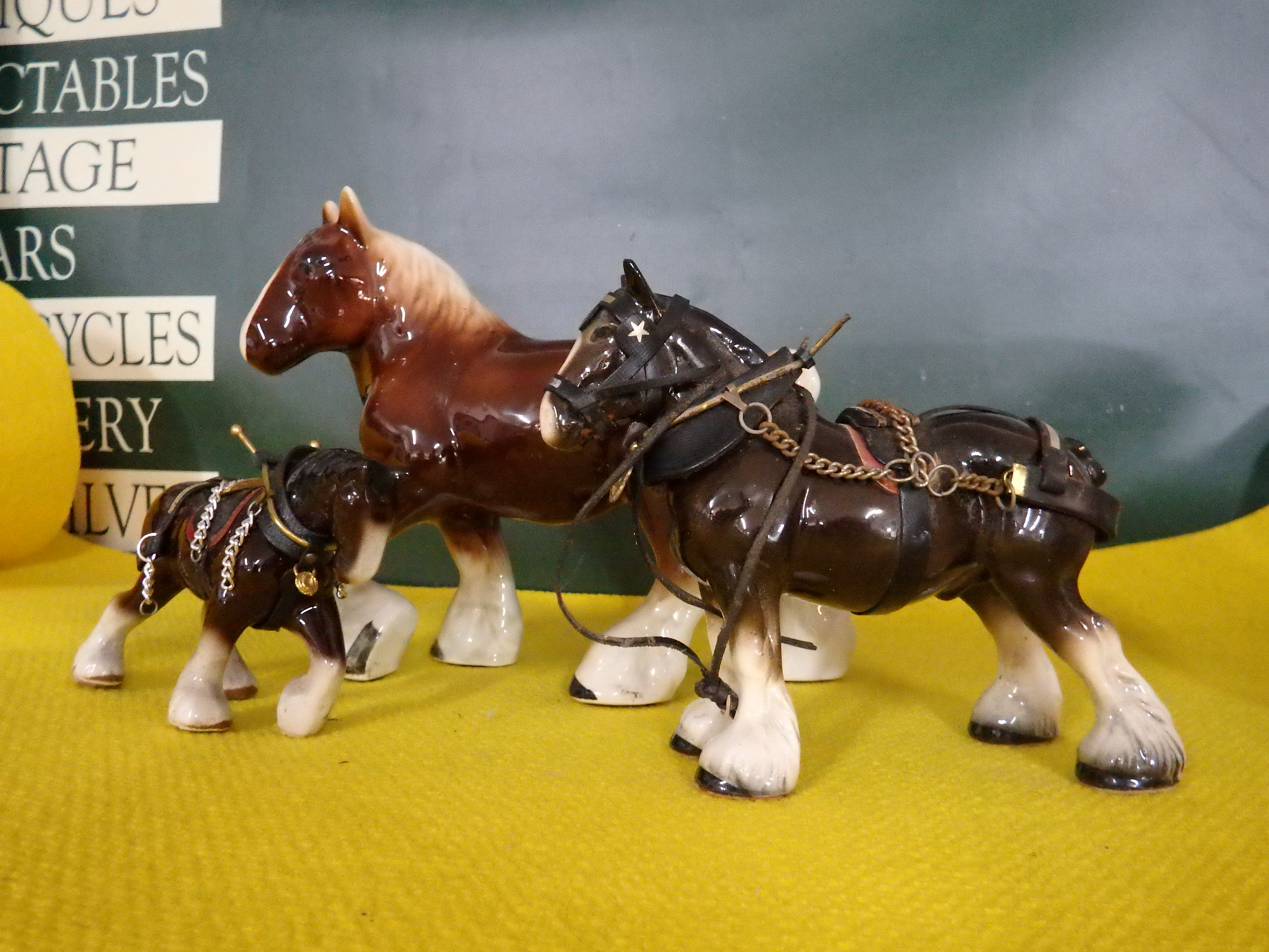 A Trio of Glazed Ceramic Shire Horse Figurines