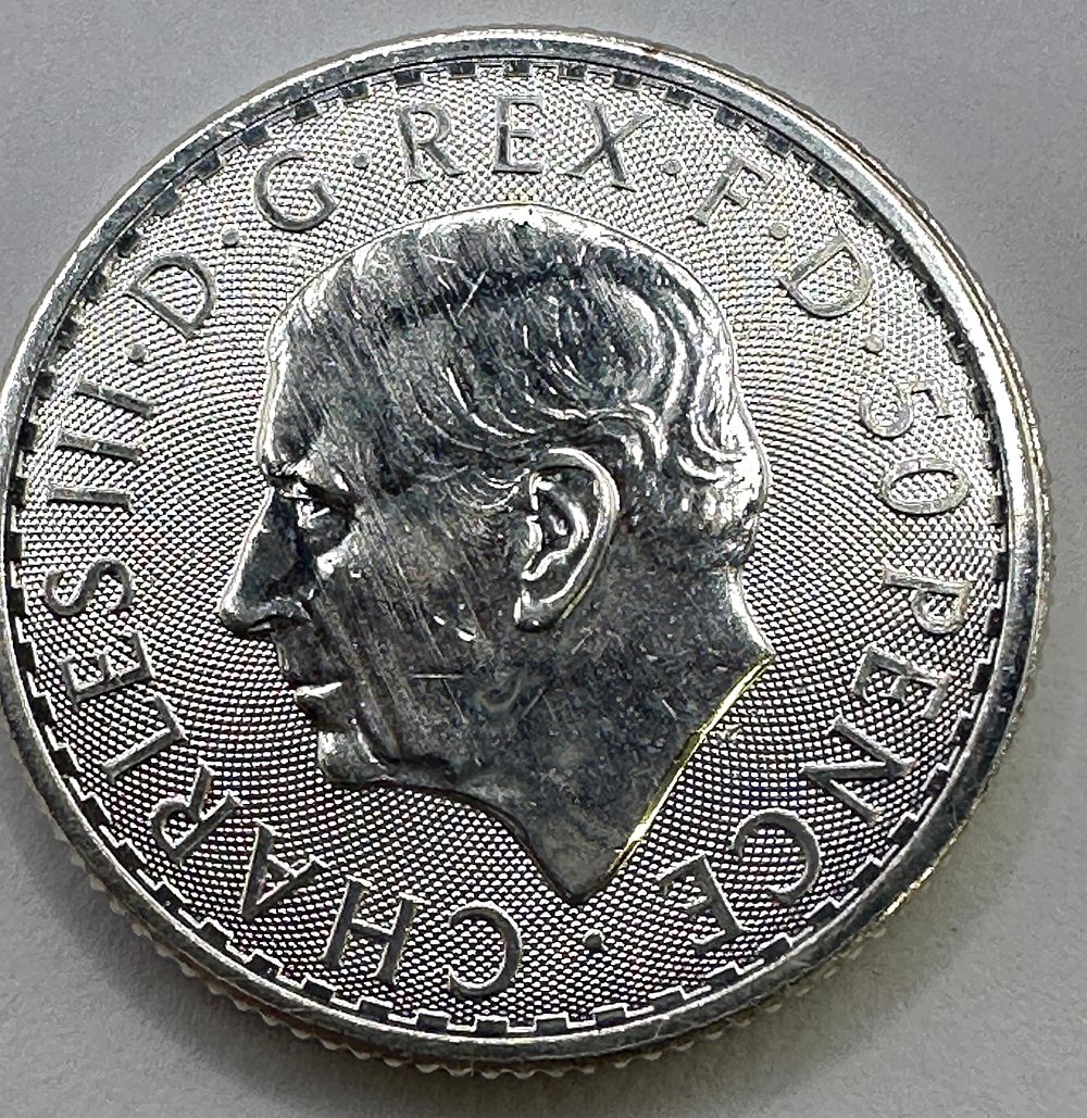 Lot 219: UK 2024 King Charles III 1/4 oz .999 Fine Silver 50 Pence Britannia Coin