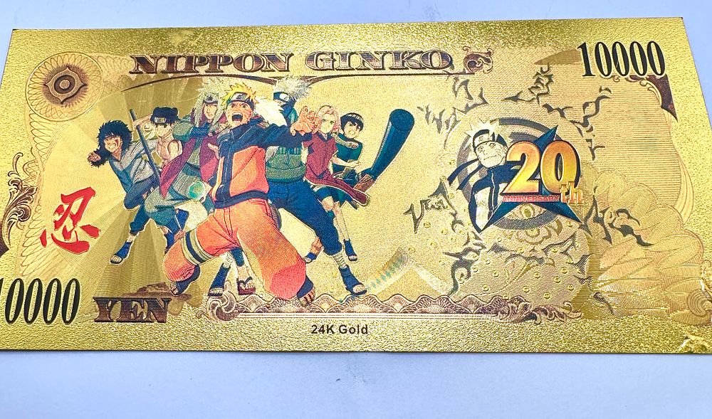Lot 255: A Naruto 20th Anniversary Novelty 24 Carat Gold-Plated Foil Banknote
