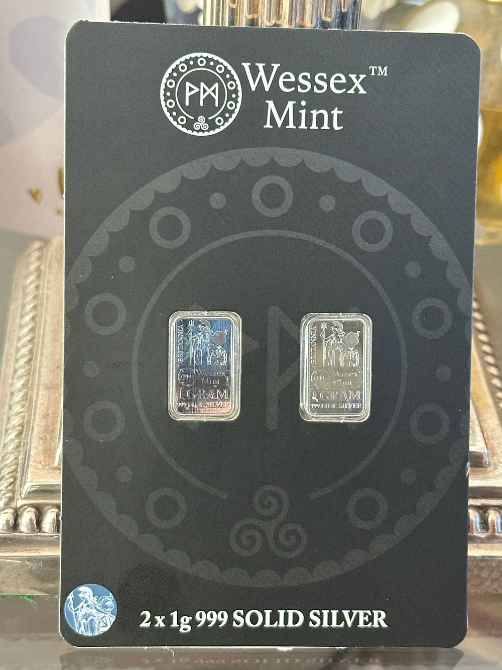 Lot 261: A Pair of Wessex Mint 1 Gram .999 Fine Silver Britannia Bullion Bars