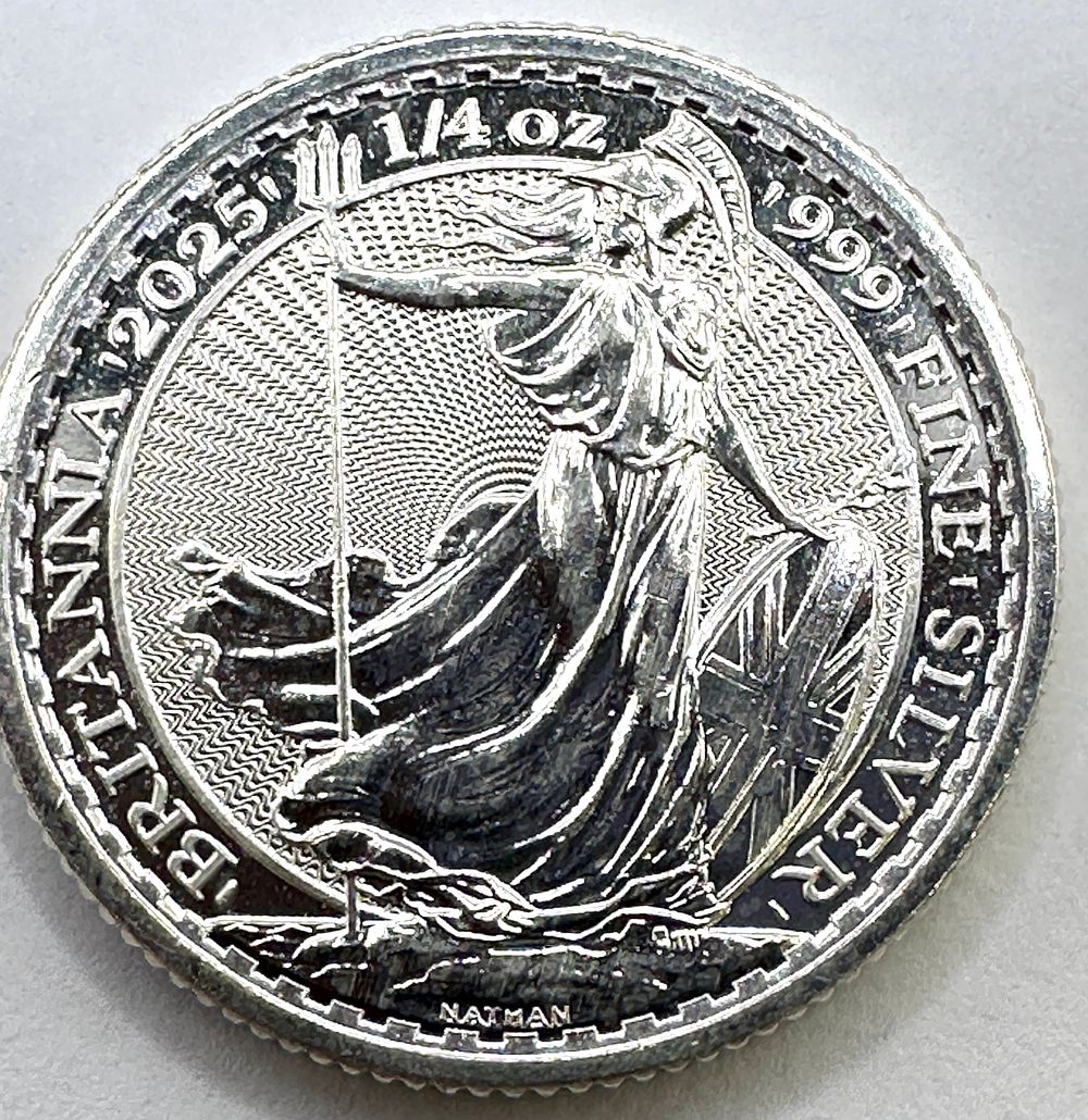 Lot 317: UK 2025 Charles III Britannia 1/4 oz .999 Silver 50 Pence Coin