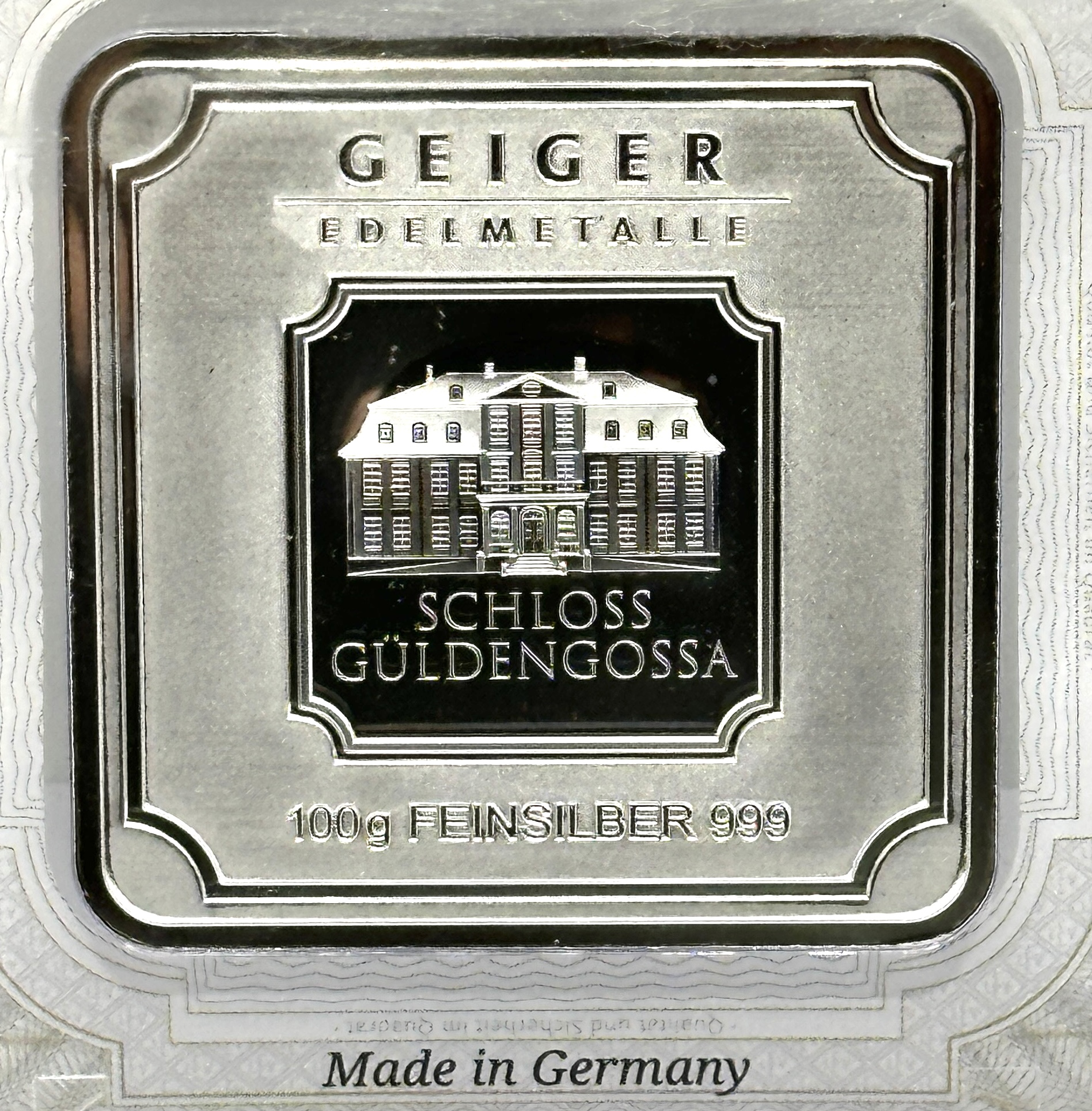 Germany Geiger Edelmetalle Schloss Güldengossa .999 Silver 100g Bar