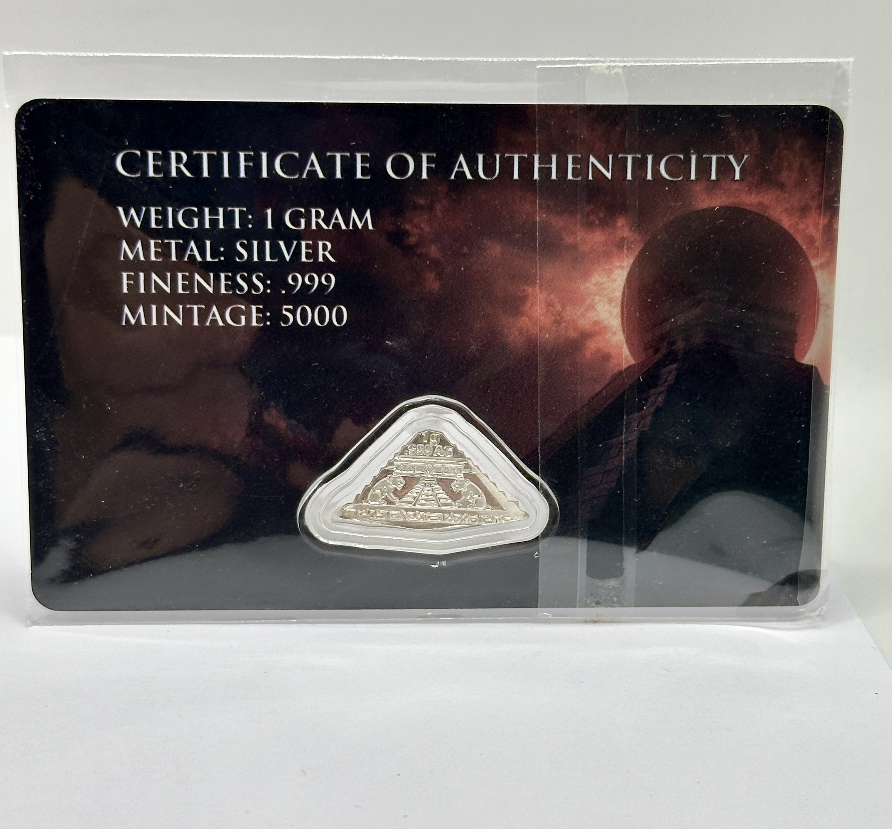 A .999 Fine Silver One Gram Pyramidal Bullion Piece