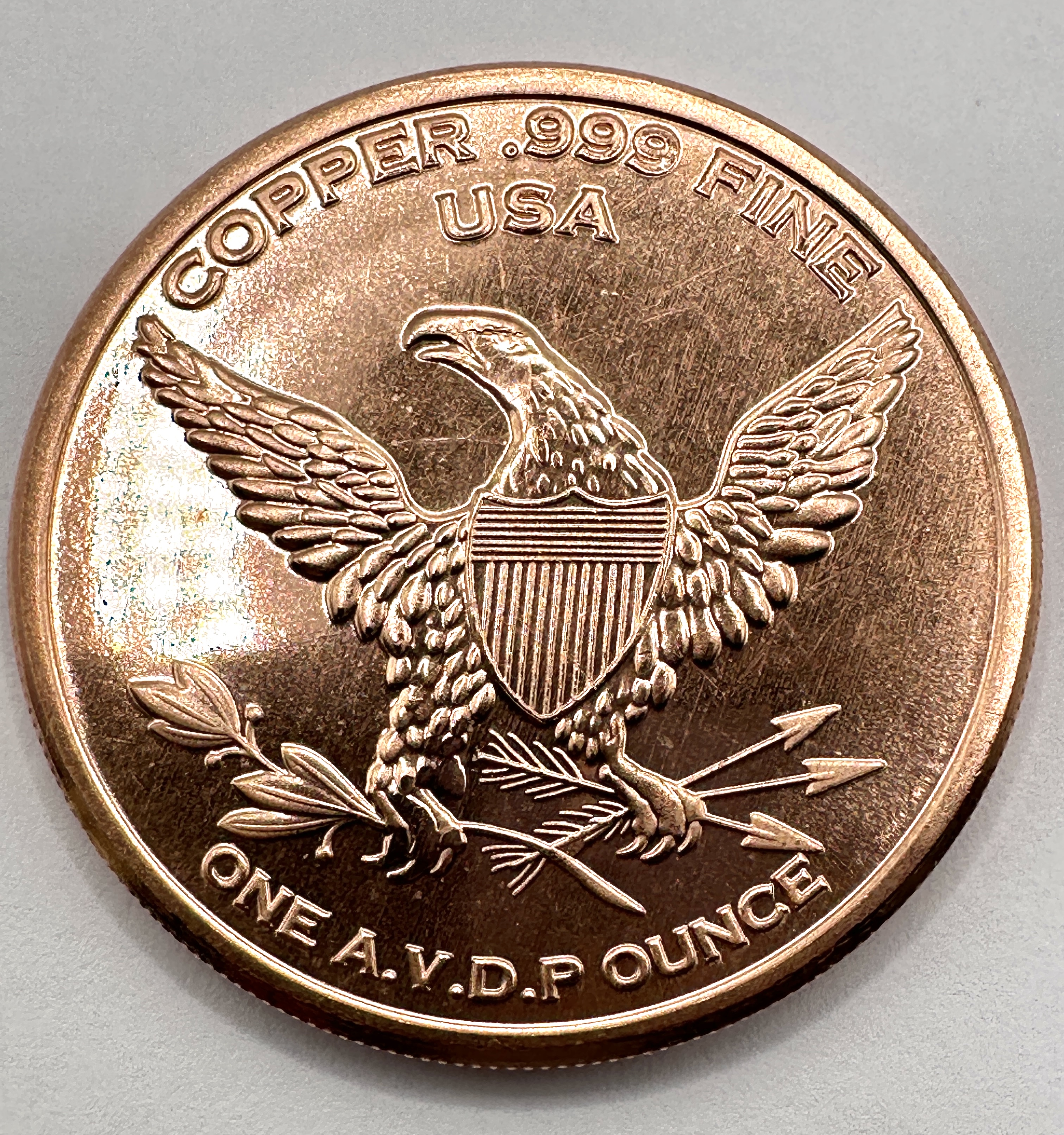 USA 2014 American Prospector .999 Copper One Avoirdupois Ounce Round