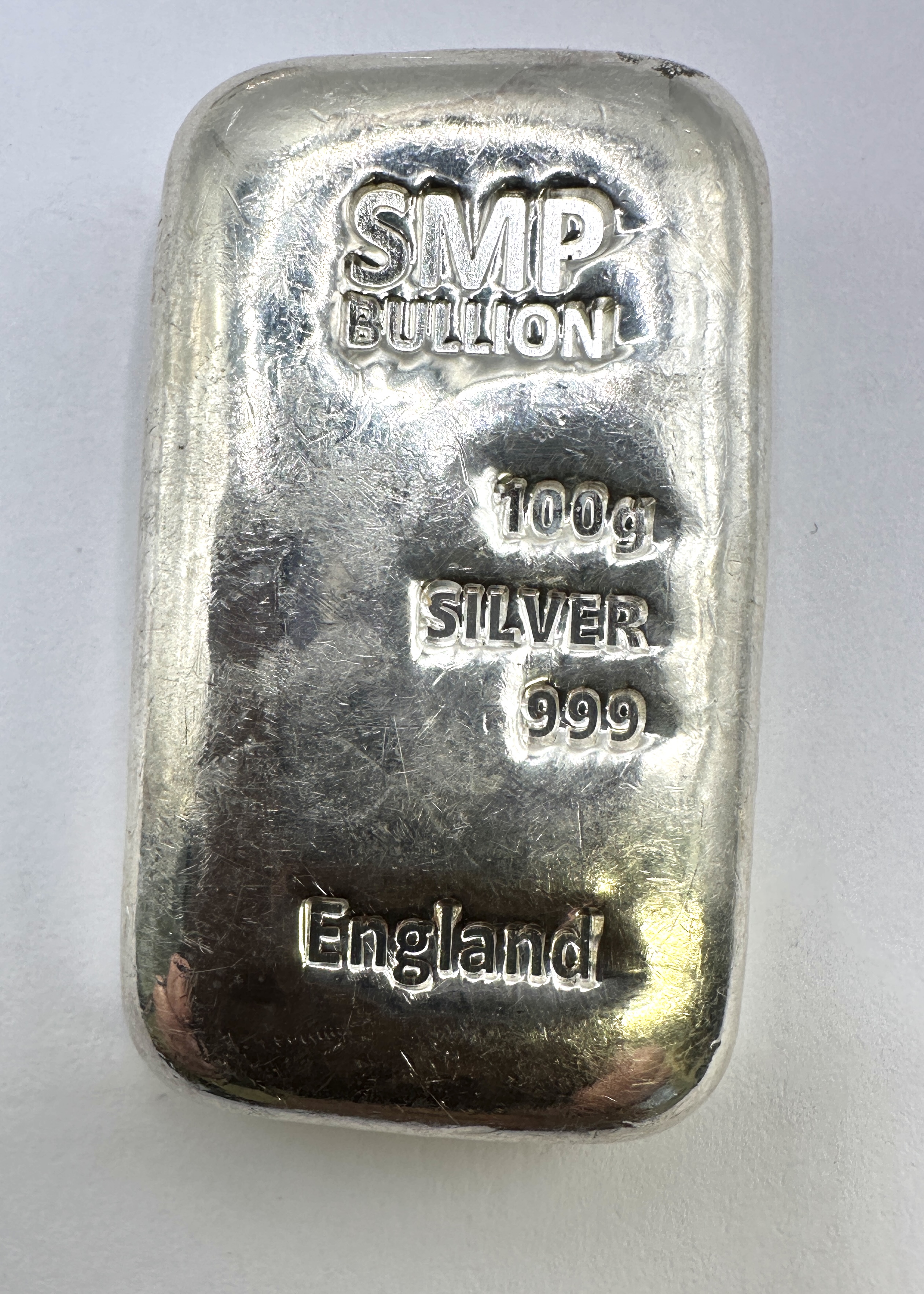 SMP Bullion 100g Silver 999 Cast Bar, England
