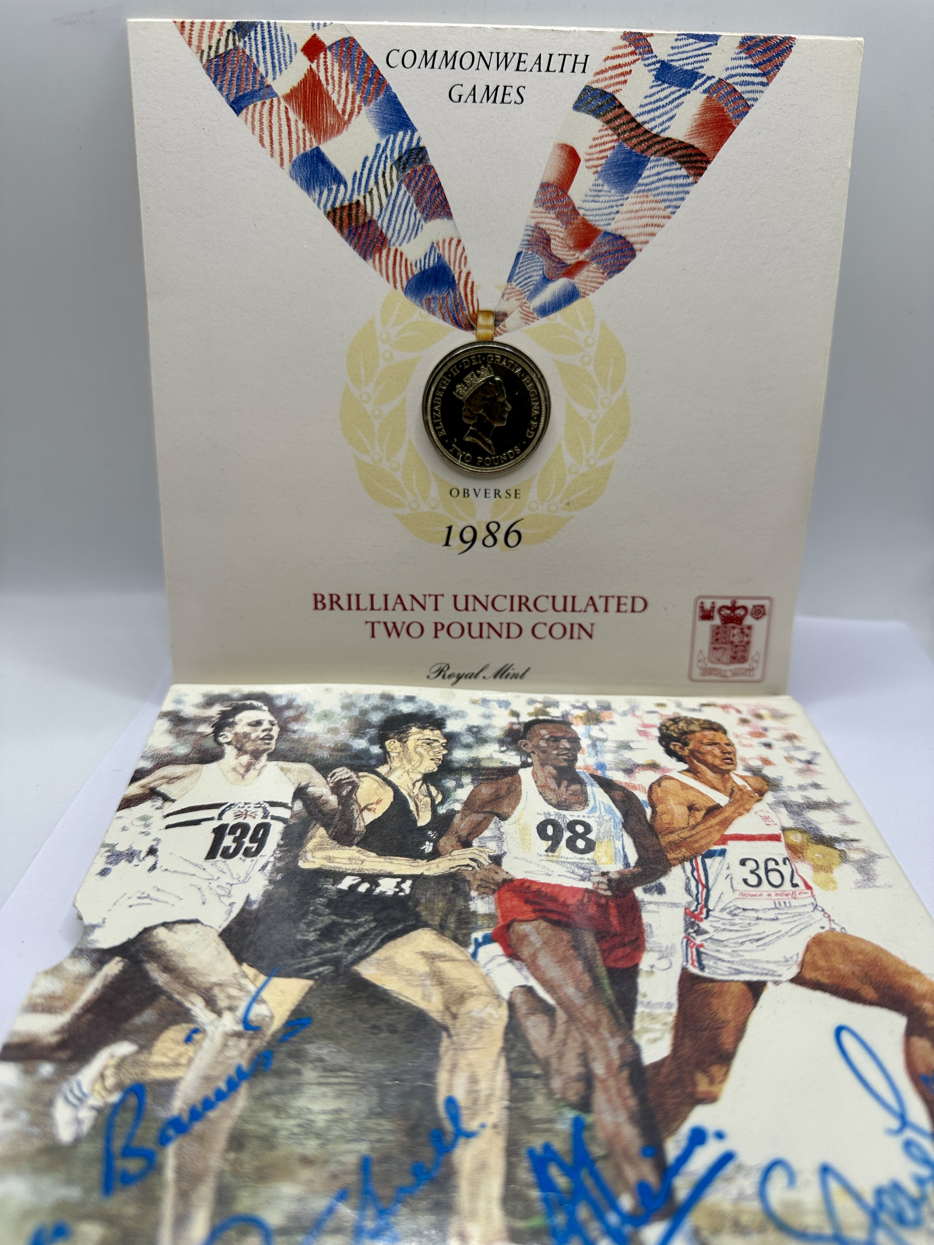 UK 1986 Commonwealth Games Two Pound Coin, Signed Presentation Folder