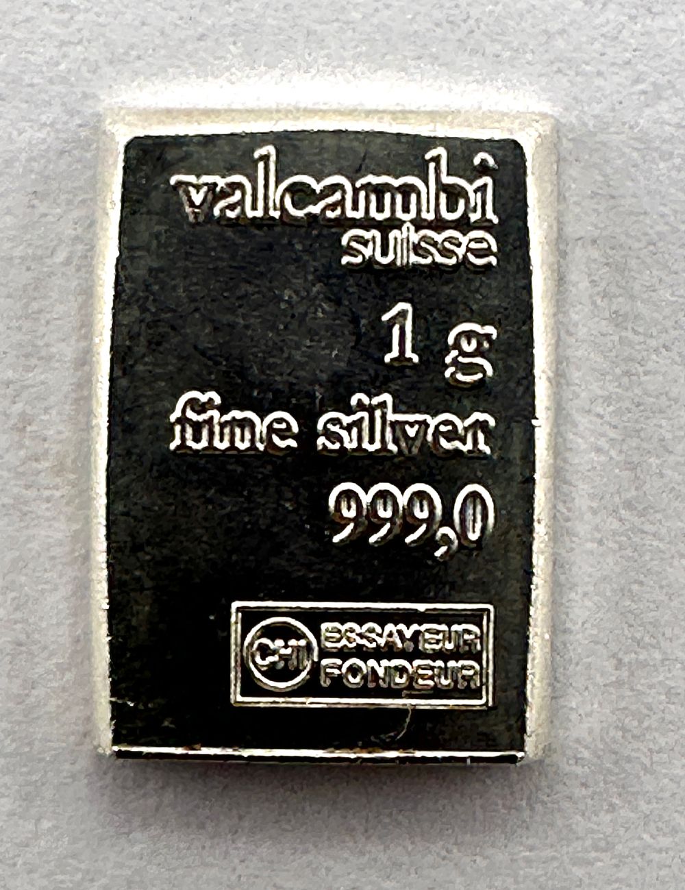 Lot 161: Valcambi Suisse 1 Gram 999.0 Fine Silver Bullion Bar