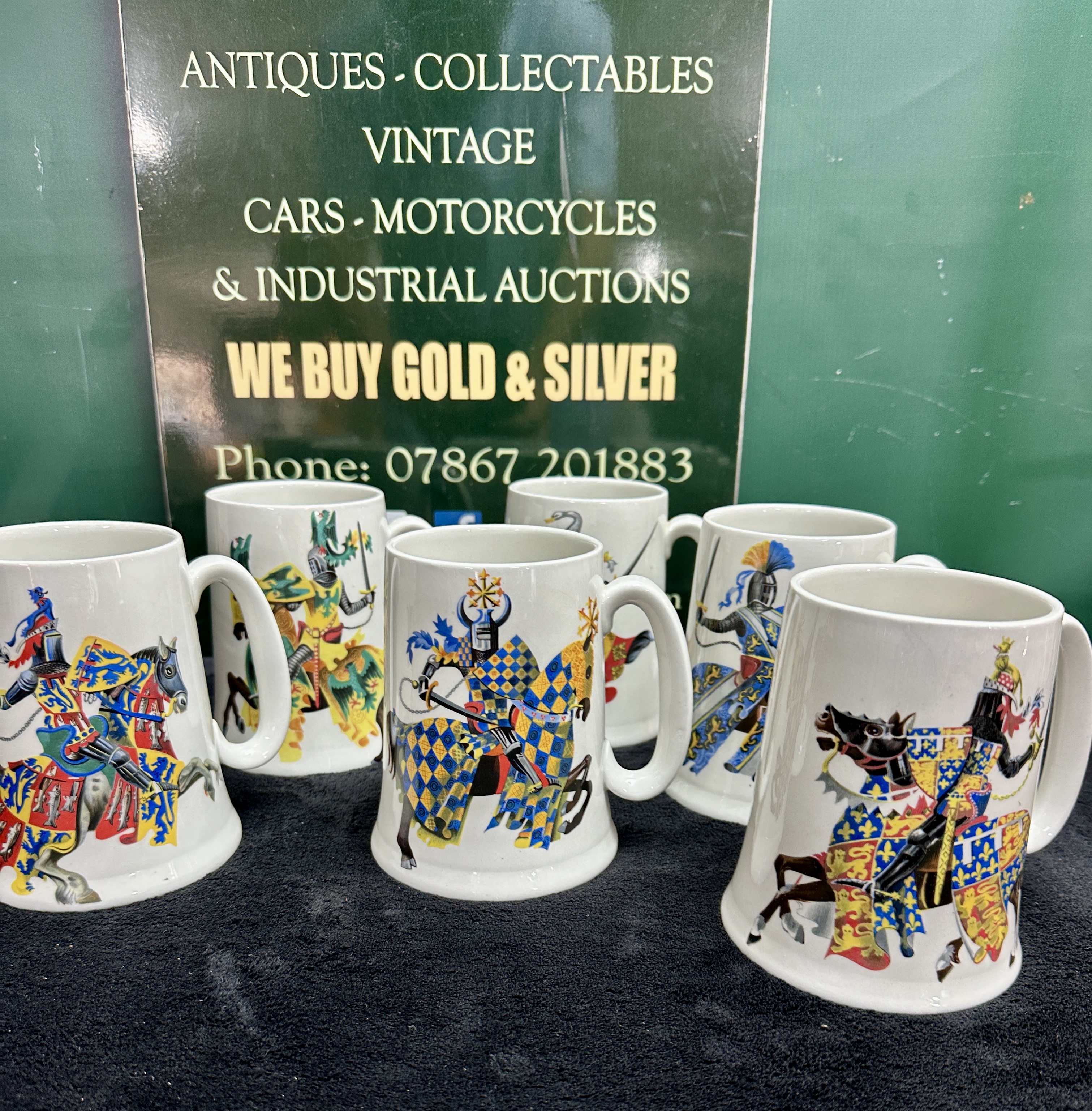 A Set of Six 1968 English Ellgreave Ceramic Heraldic Mugs