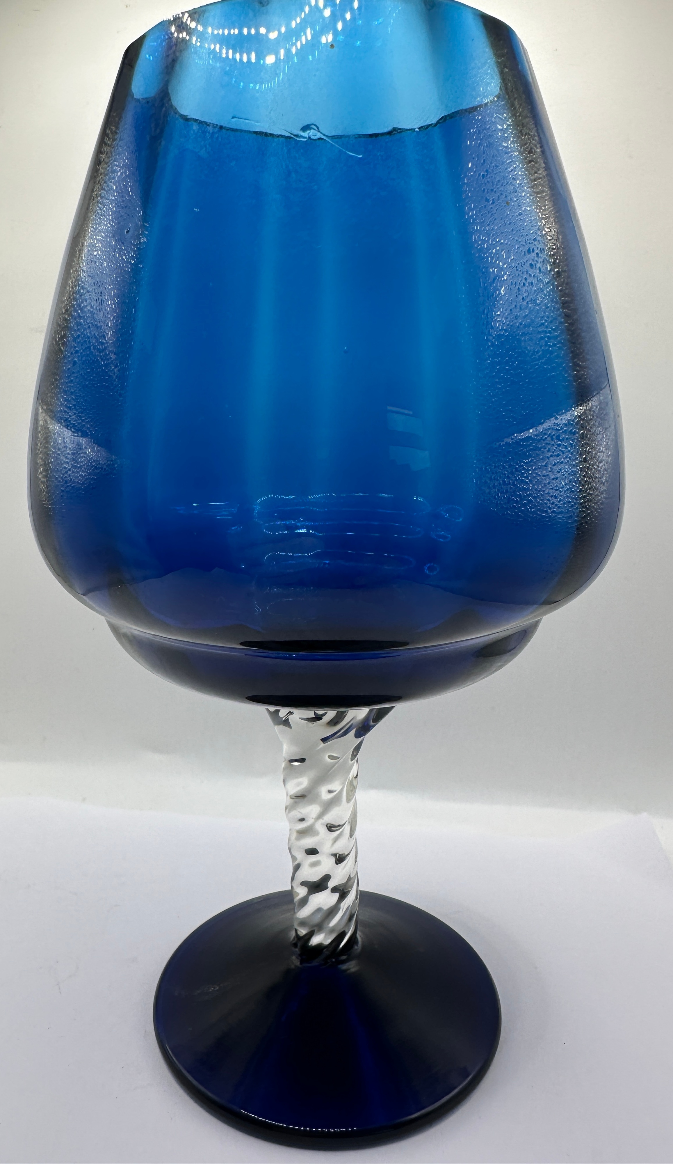 A Cobalt Blue Glass Brandy Balloon with Barley-Twist Stem
