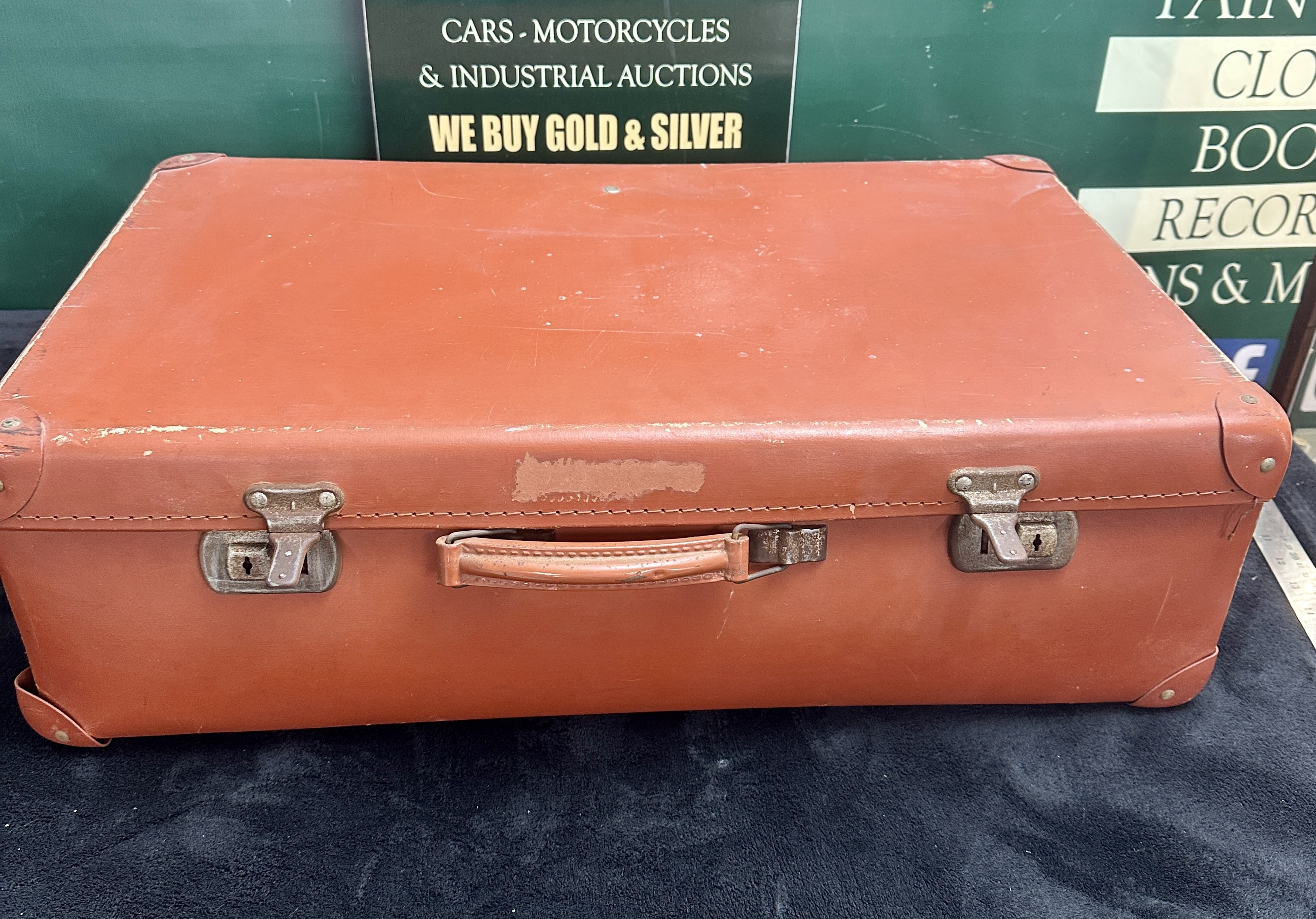 An English Pressed Fibre Suitcase with Terracotta-Coloured Finish and Metal Hardware