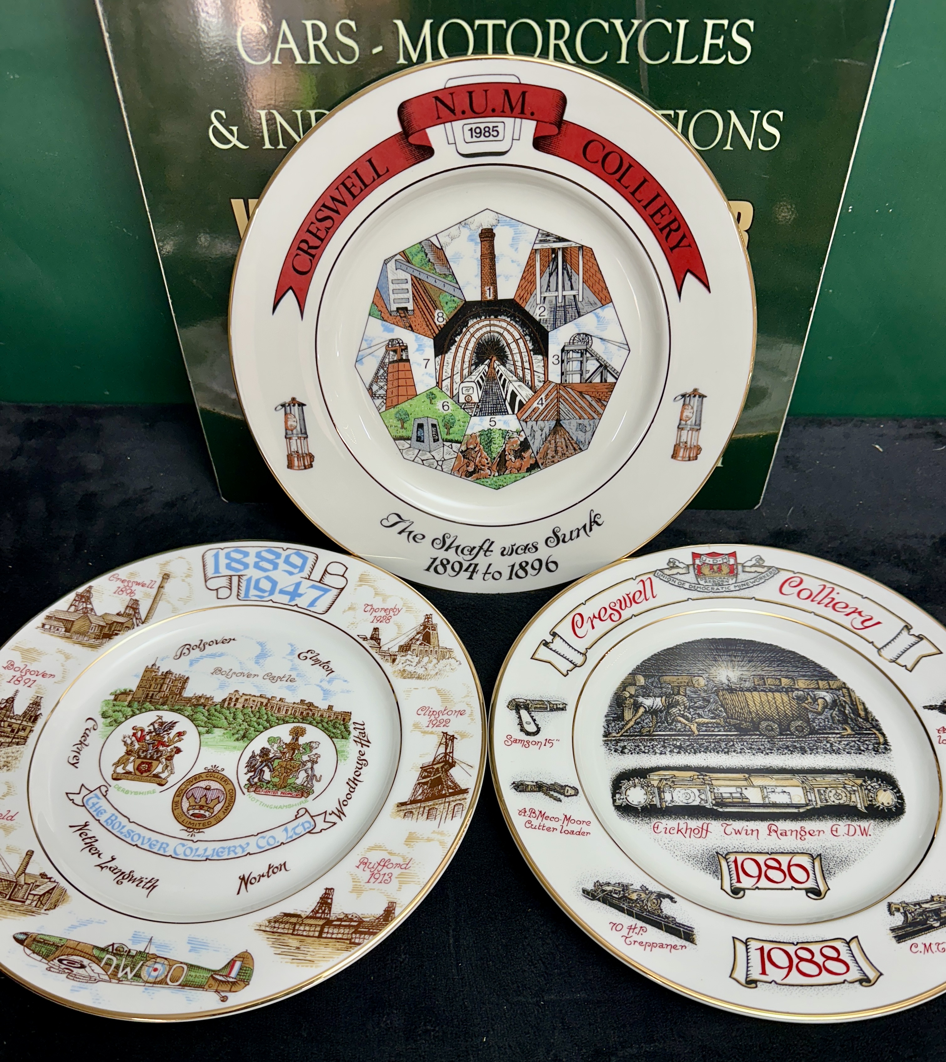 A Trio of Edwardian Fine Bone China Commemorative Colliery Plates