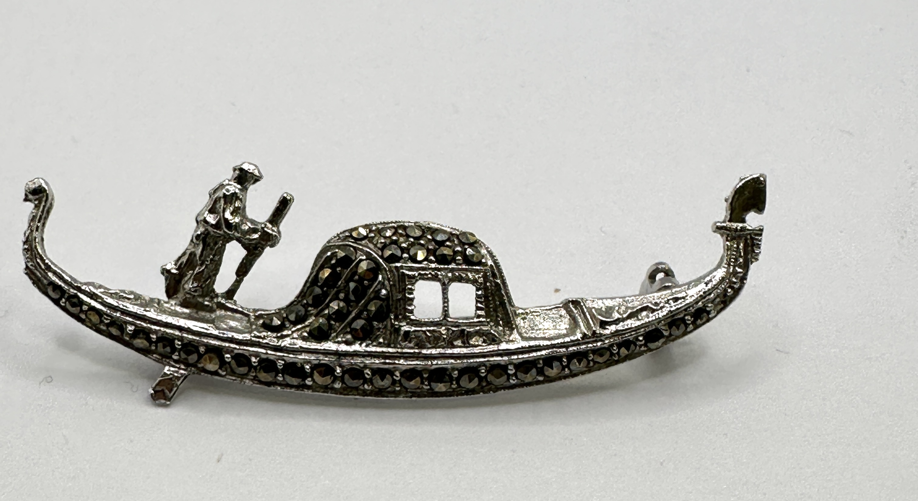 A Venetian Gondola 835 Silver and Marcasite Brooch