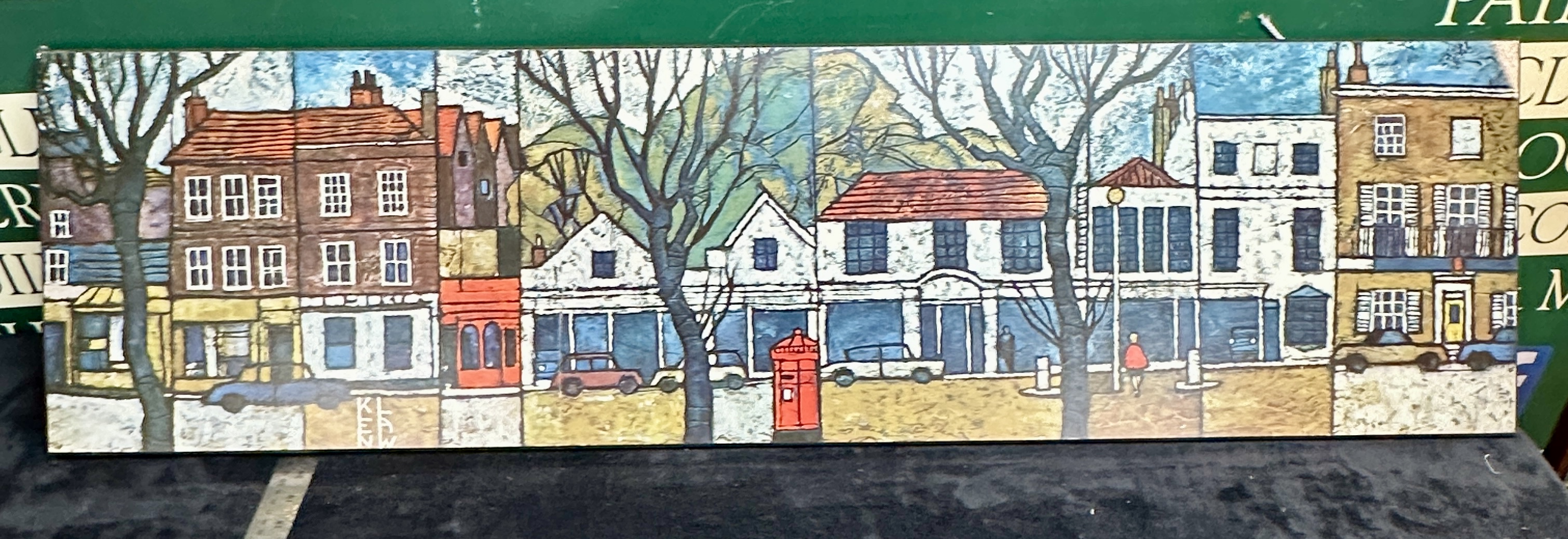 A Ken Law Panoramic Urban Street Scene Painting on Board