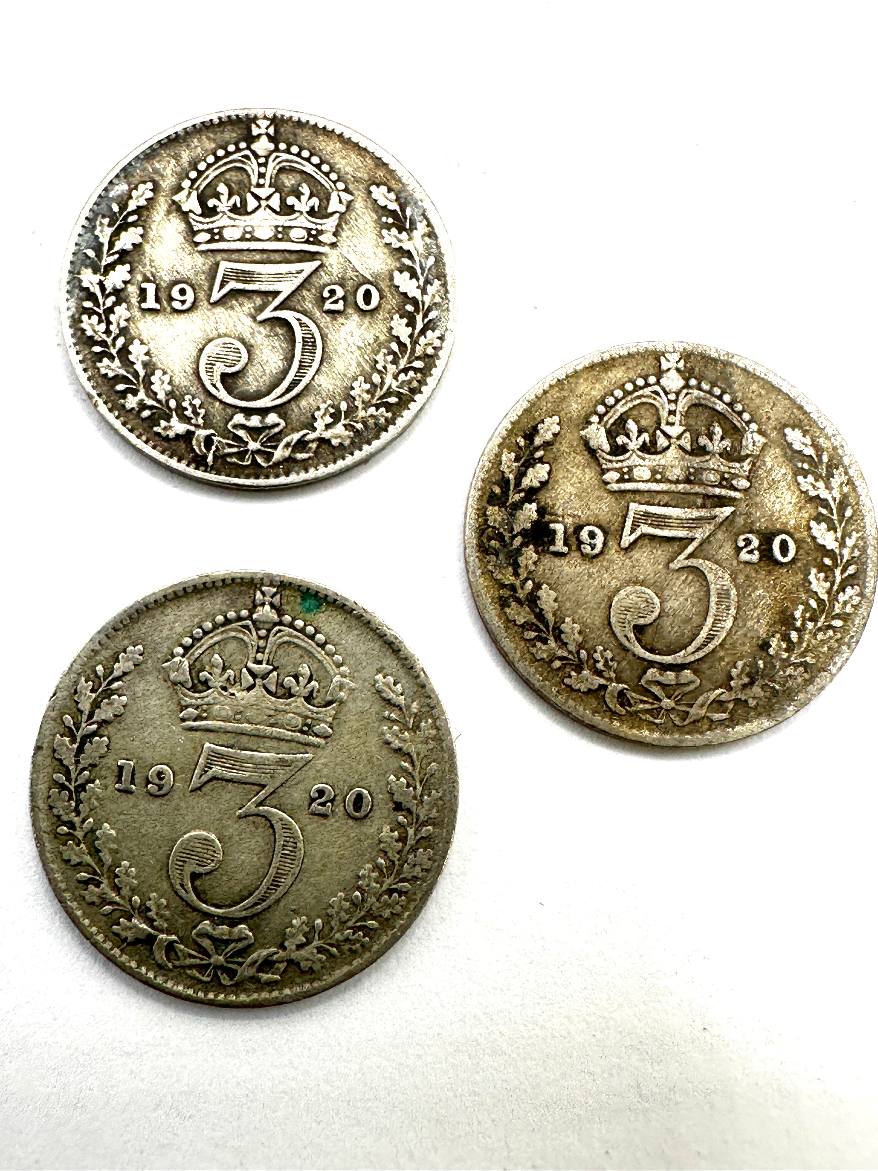 UK 1920 George V Silver Threepence Coins