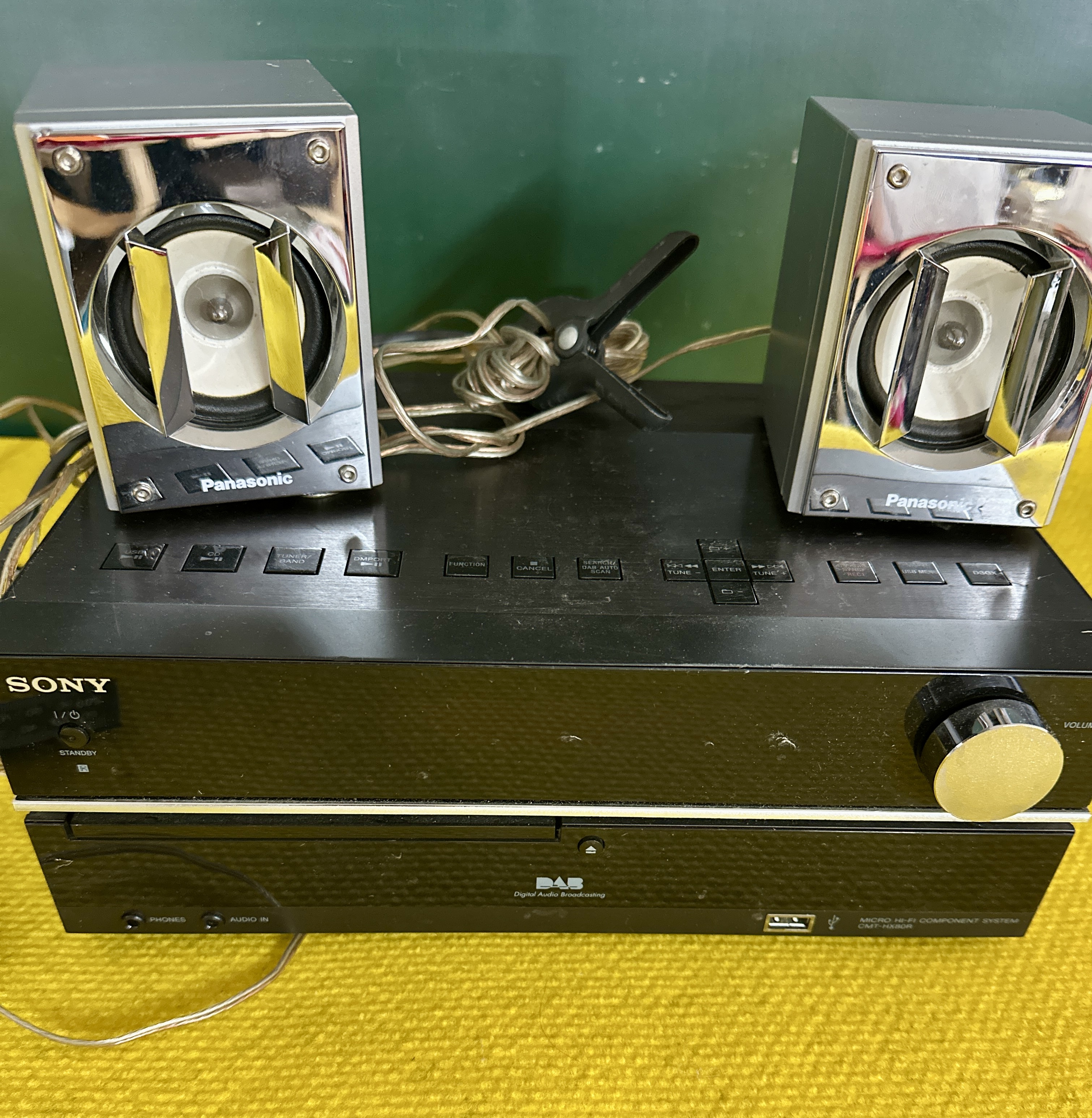A Sony CMT-HX80R Micro Hi-Fi Component System and Panasonic Speakers
