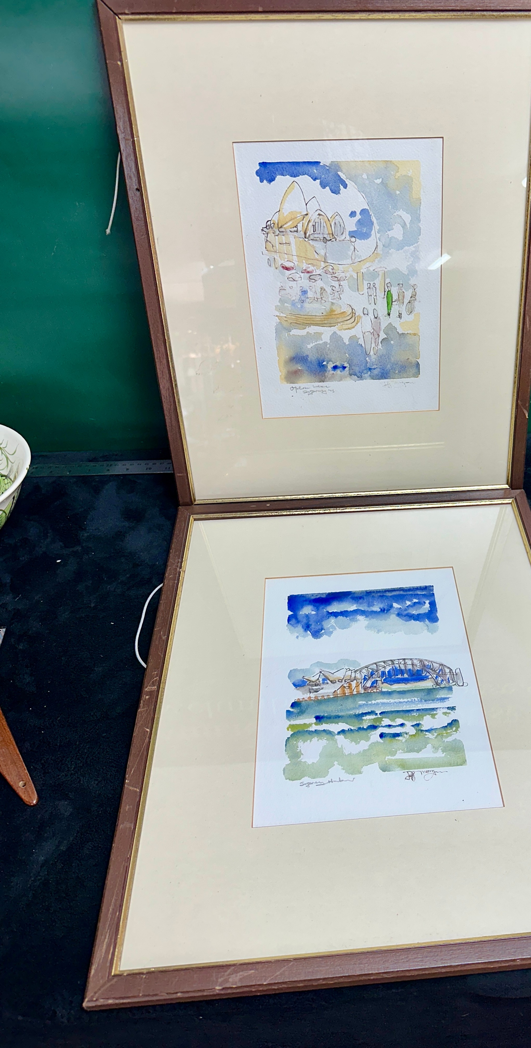 A Pair of Jeff Morgan 1993 Sydney Harbour Watercolour and Ink Sketches
