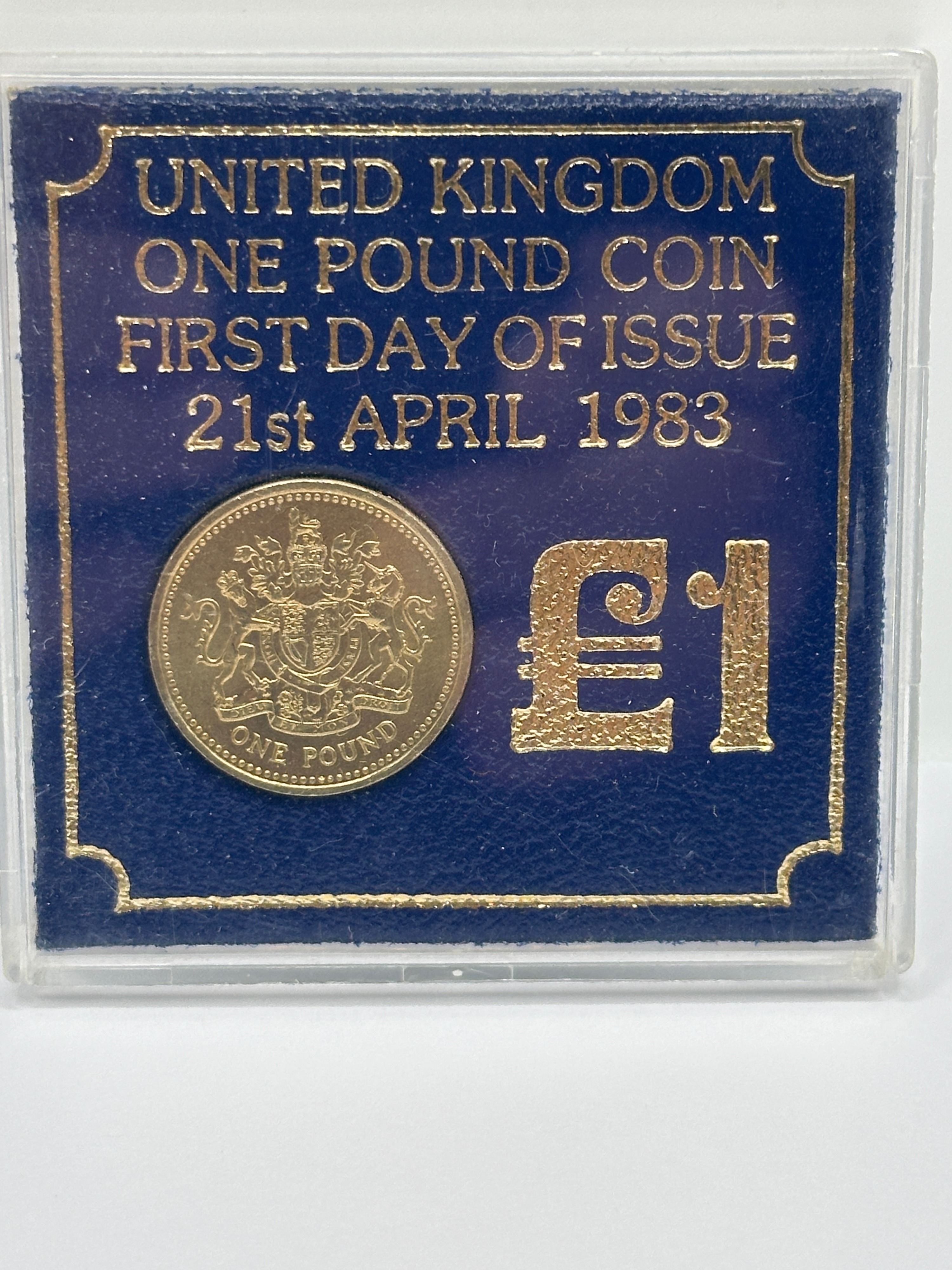 UK 1983 Elizabeth II One Pound Coin, First Day of Issue Packaging