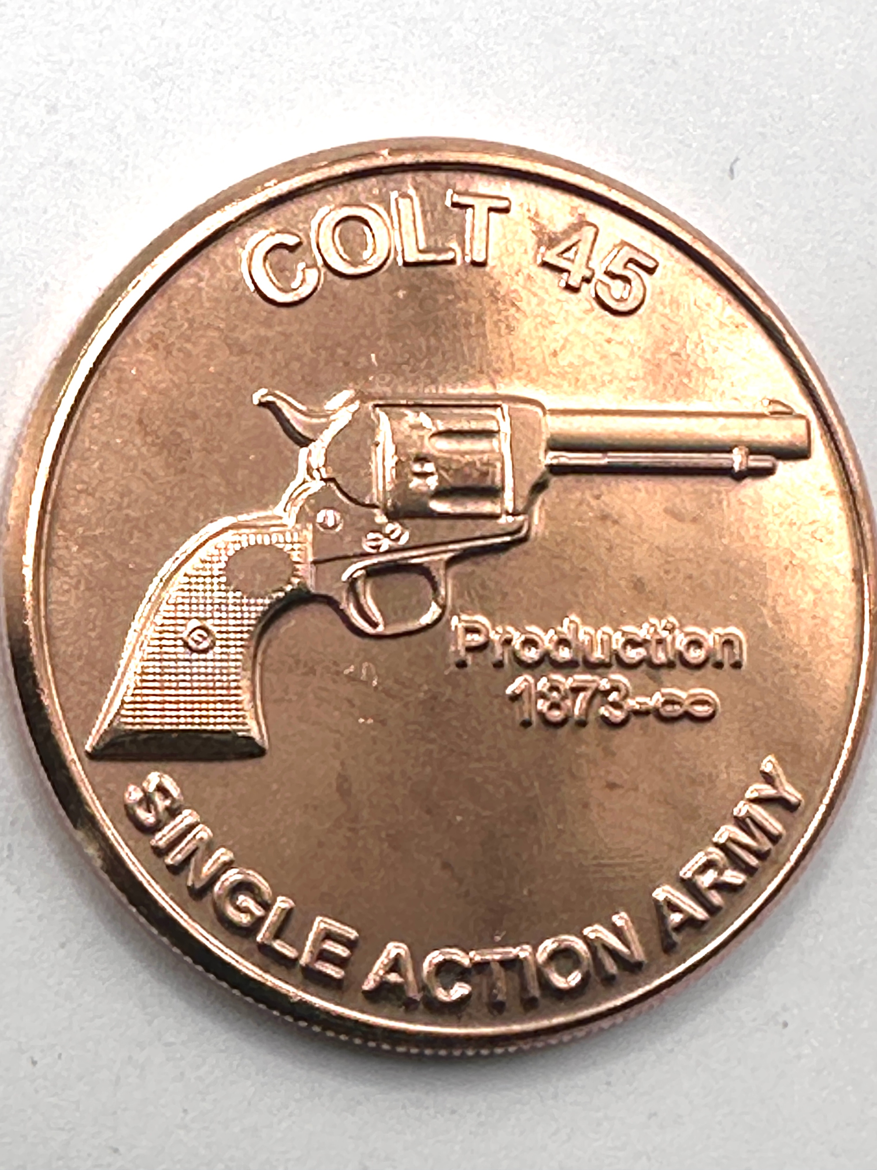 USA Colt 45 .999 Fine Copper One Avoirdupois Ounce Round