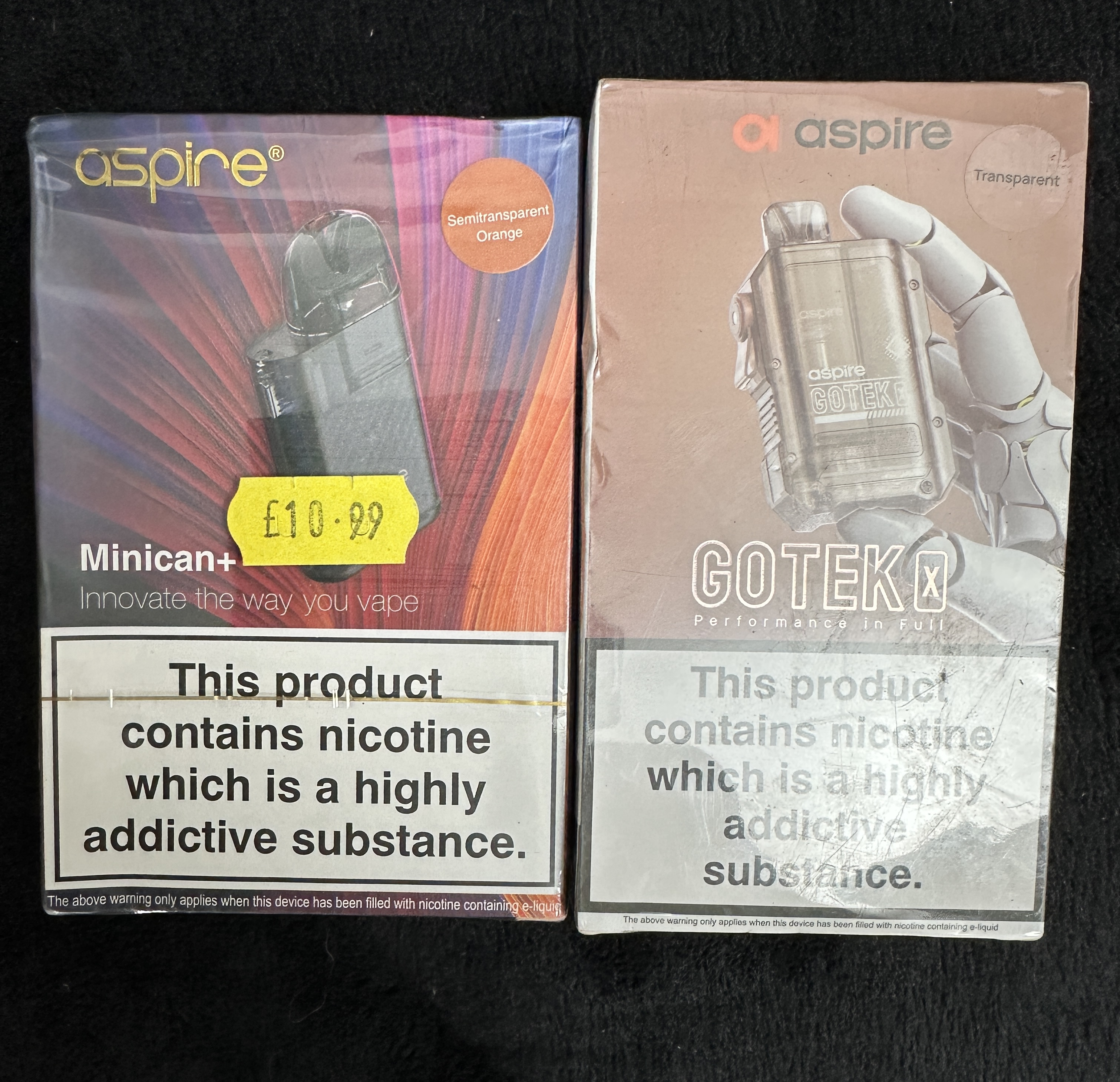 Two Aspire Personal Vaporisers, Minican+ and Gotek X Models