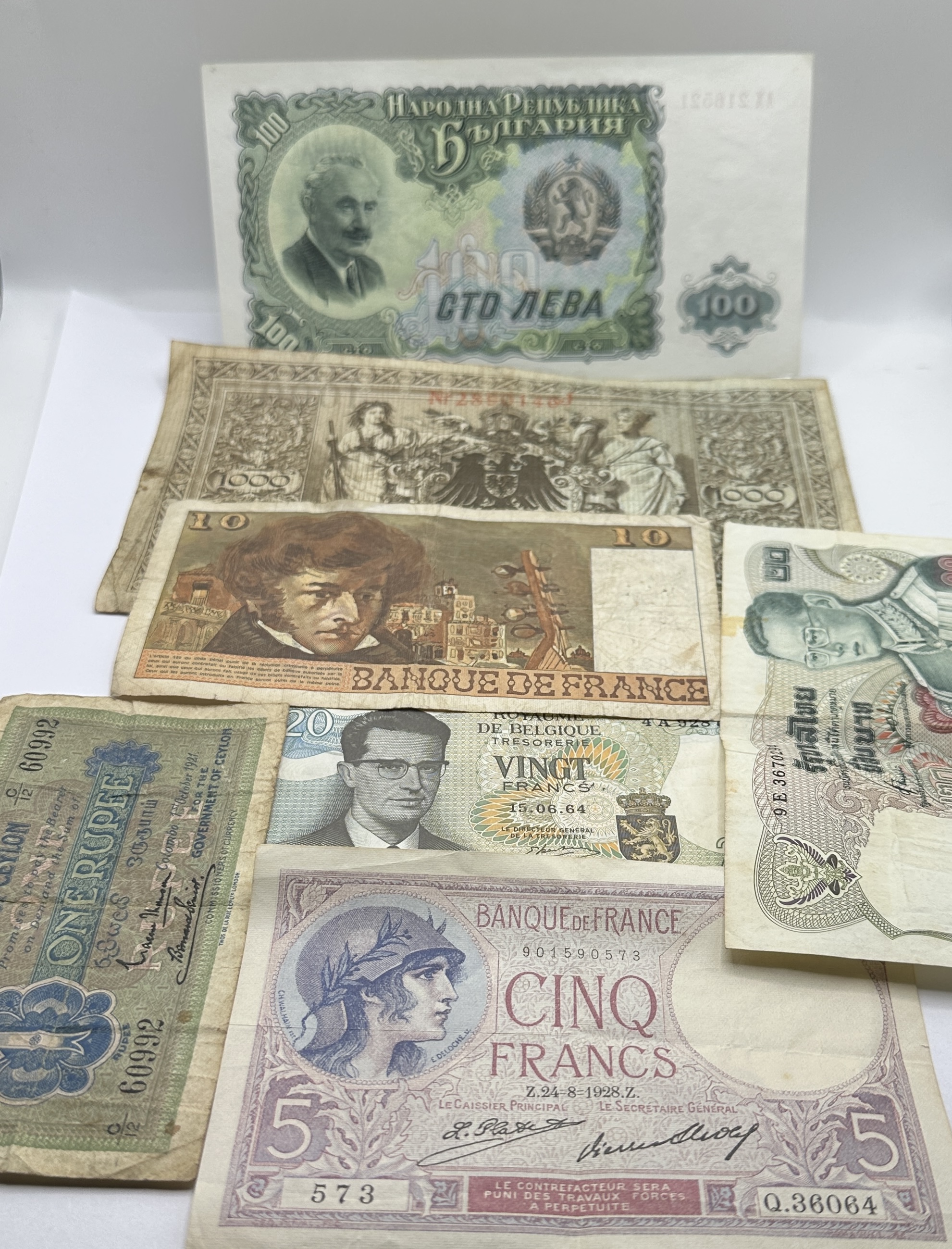A Collection of International Banknotes, including 1910 Germany and 1921 Ceylon