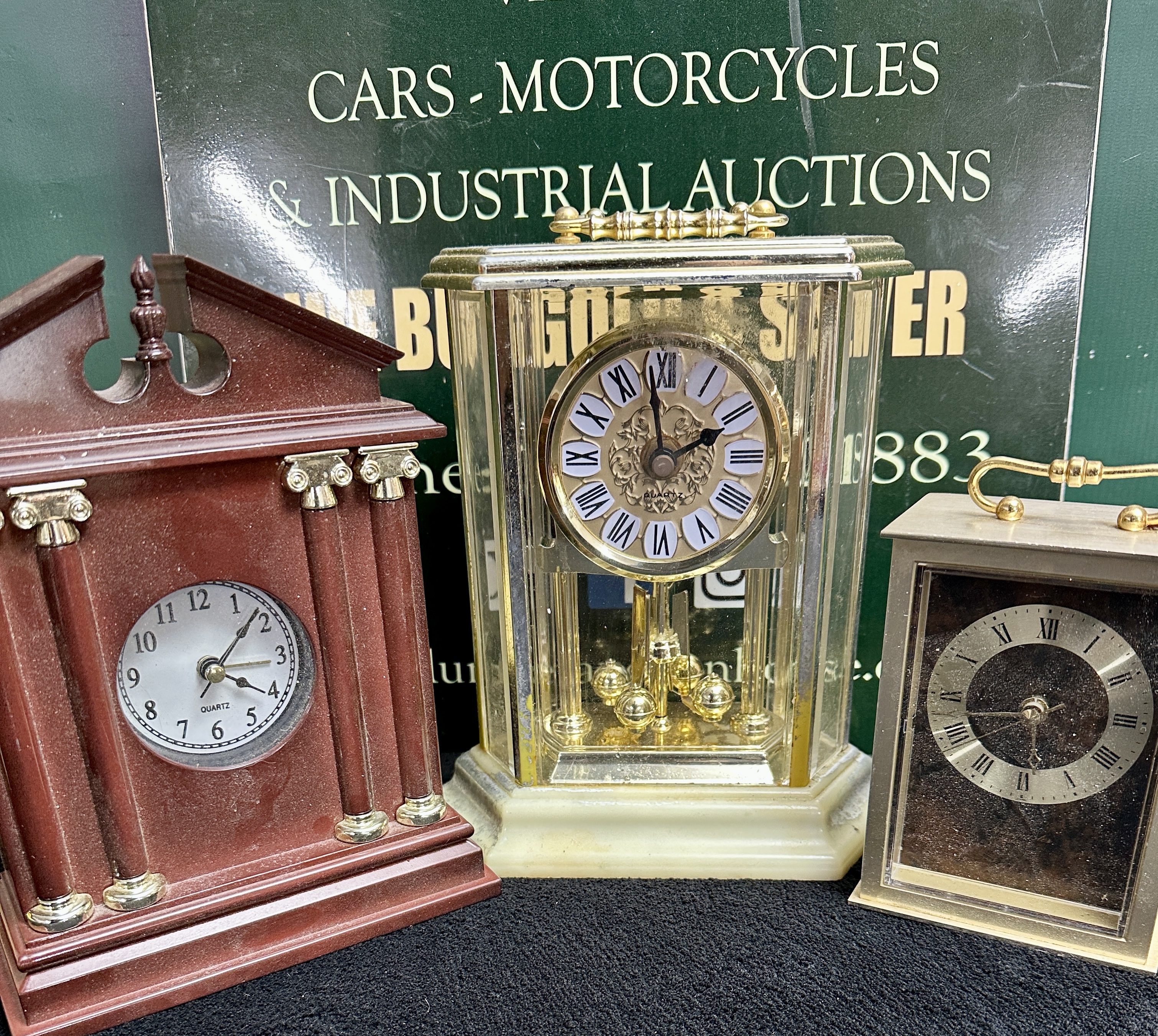 Three Mantel Clocks of Architectural, Anniversary and Carriage Form