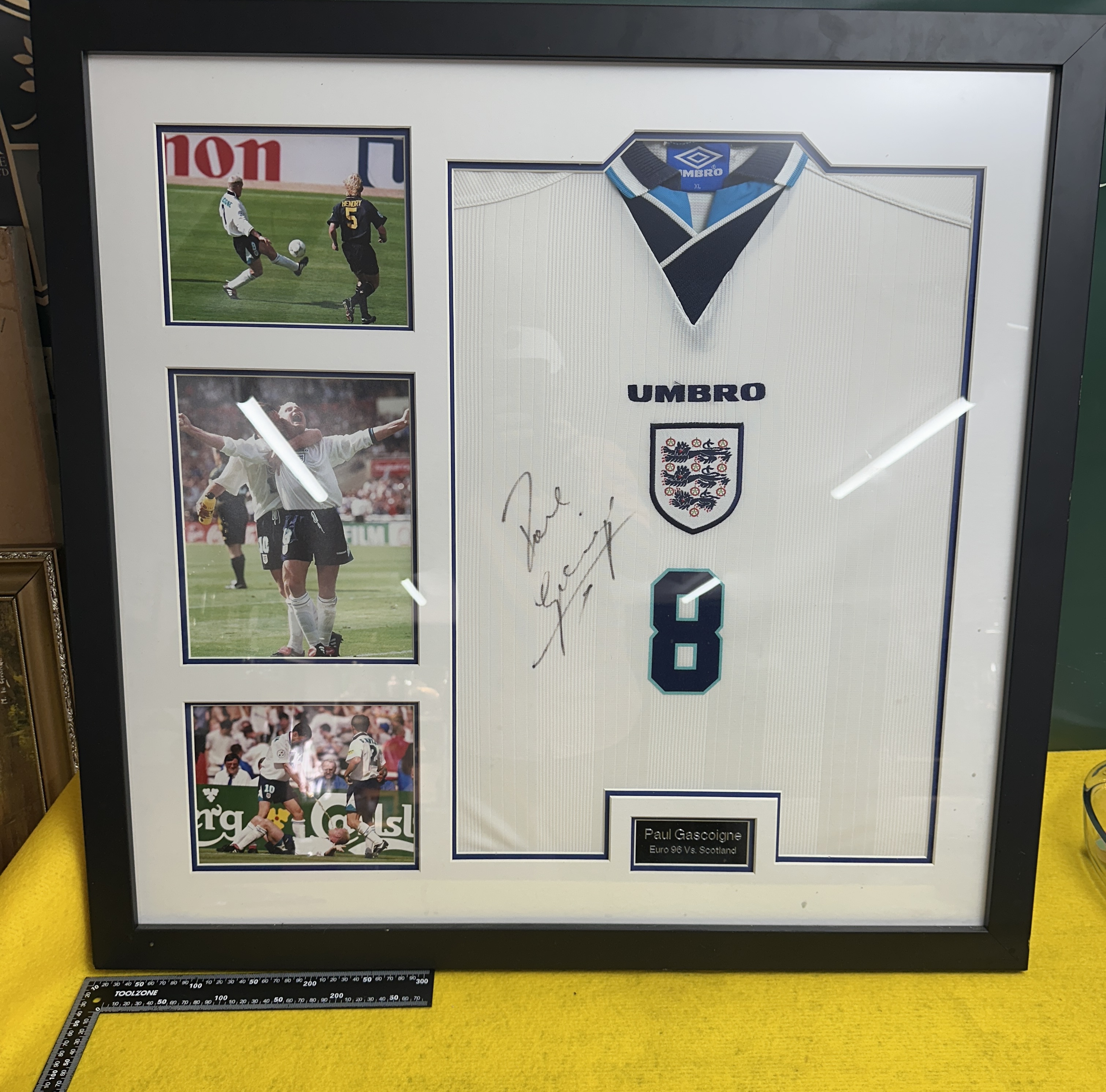 A Framed Signed Paul Gascoigne England Euro 96 Commemorative Jersey Display