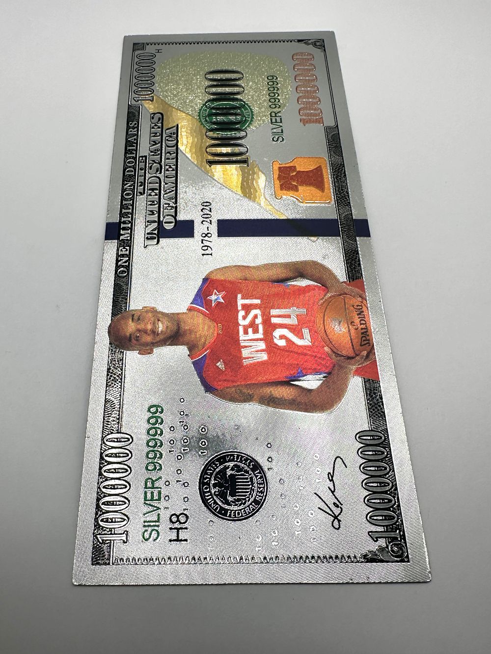 Lot 81: A 1978-2020 Silver Novelty One Million Dollar Banknote, Kobe Bryant